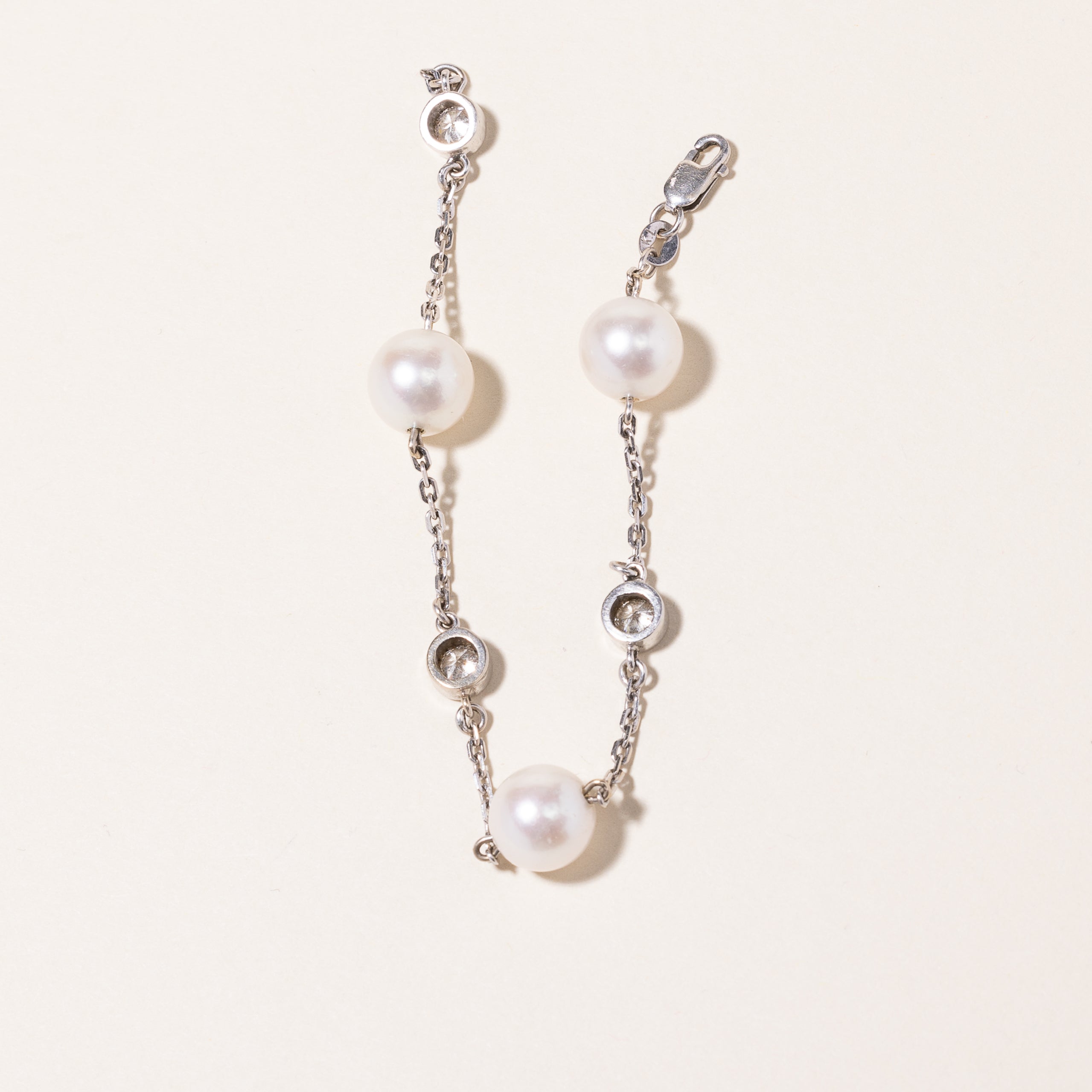 18k White Gold Pearl & Diamond Bracelet | 9.10-9.30mm, 0.66ctw | 6"