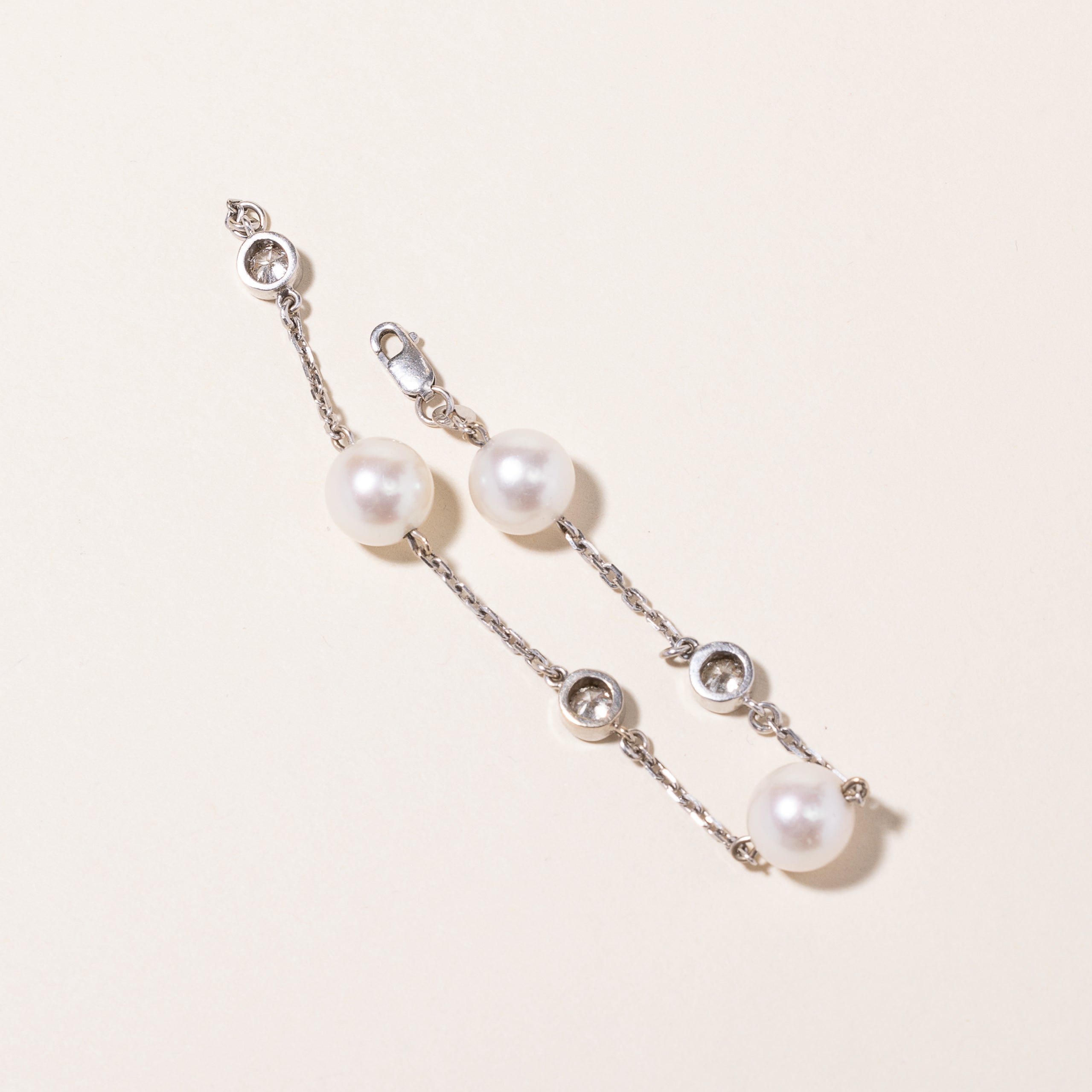 18k White Gold Pearl & Diamond Bracelet | 9.10-9.30mm, 0.66ctw | 6"