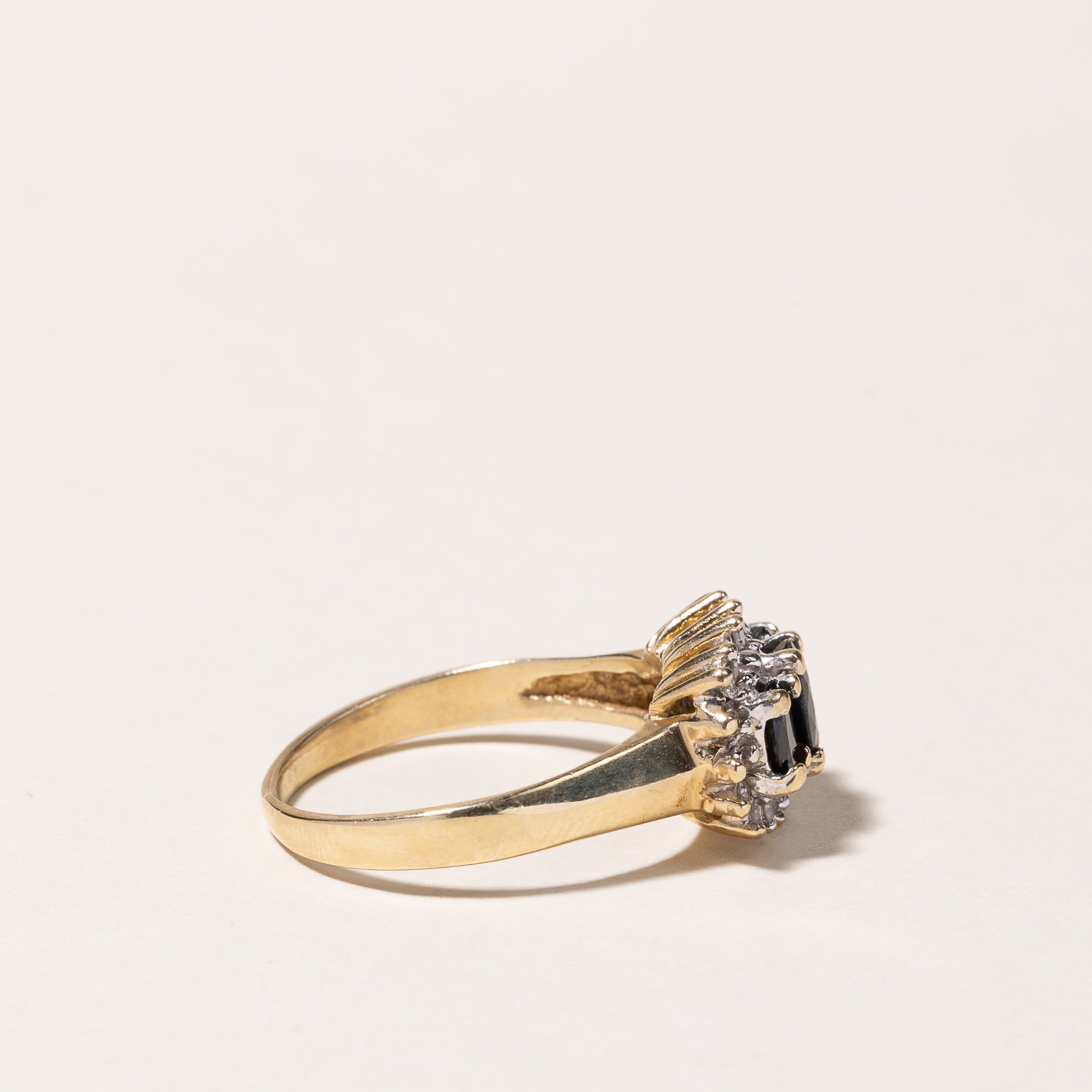 10k Yellow Gold Blue Sapphire & Diamond Ring | 1.06ctw, 0.12ctw | SZ 7.75