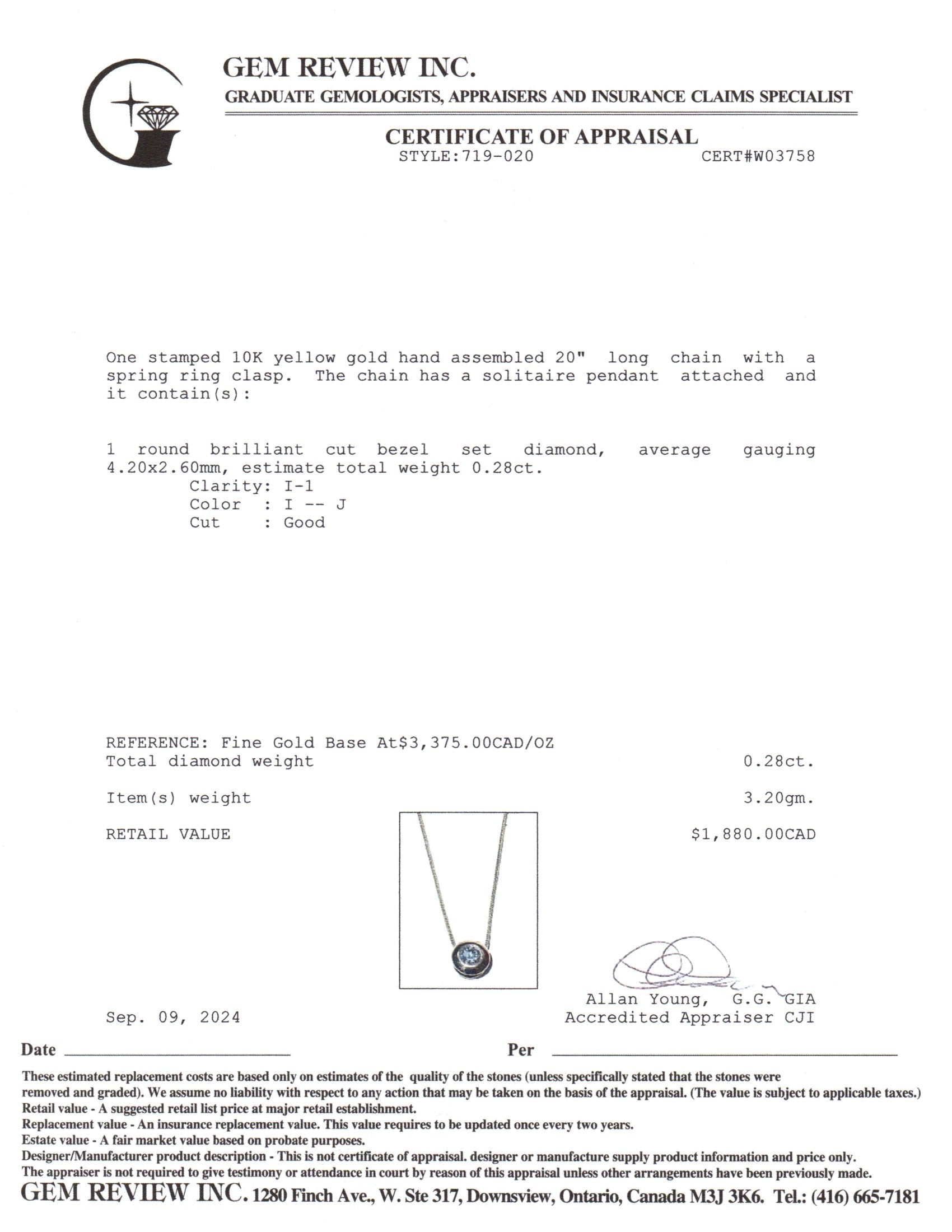 10k Yellow Gold Diamond Bezel Pendant Necklace | 0.28ctw | 20"