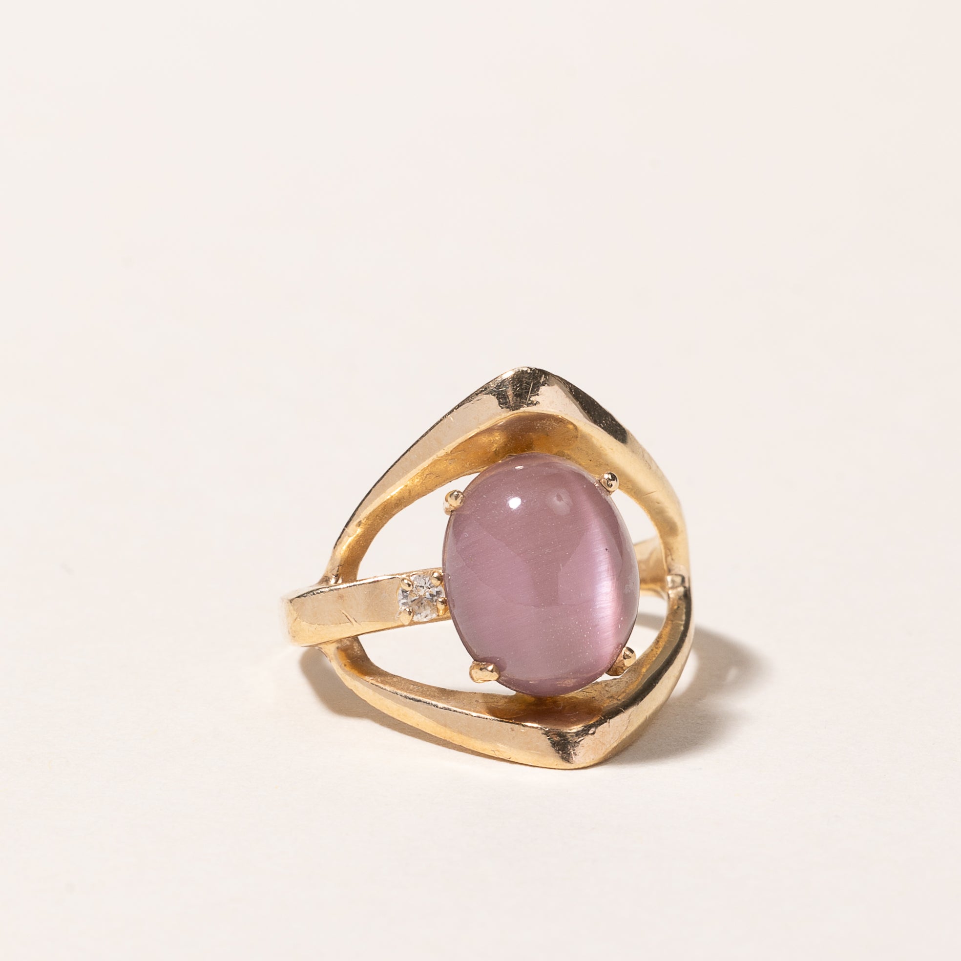 14k Pink Chatoyant Quartz Doublet and Diamond Ring | 2.00ct, 0.025ct | SZ 5 |