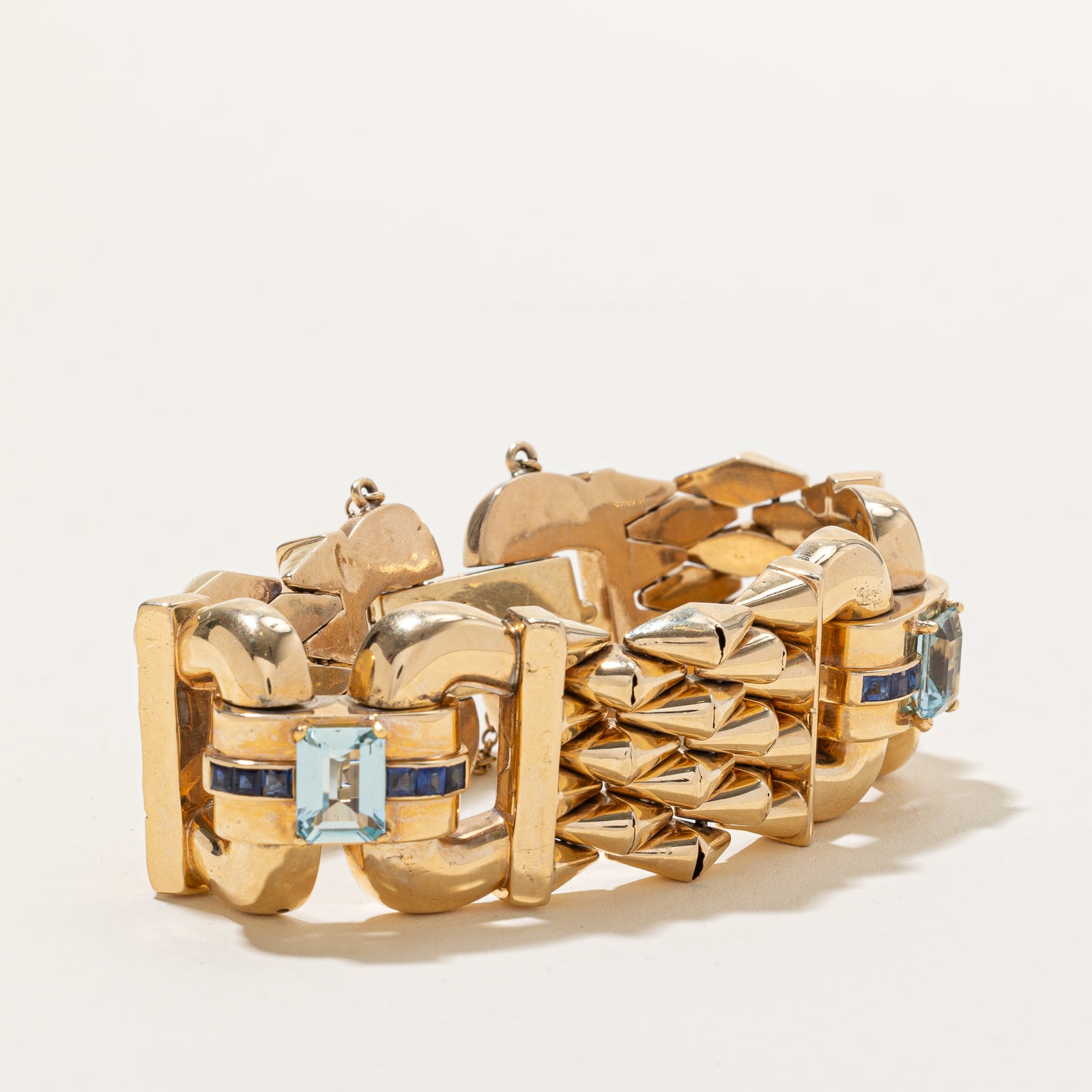 Aquamarine & Sapphire Watch Strap Bracelet | 9.14ctw | 8"