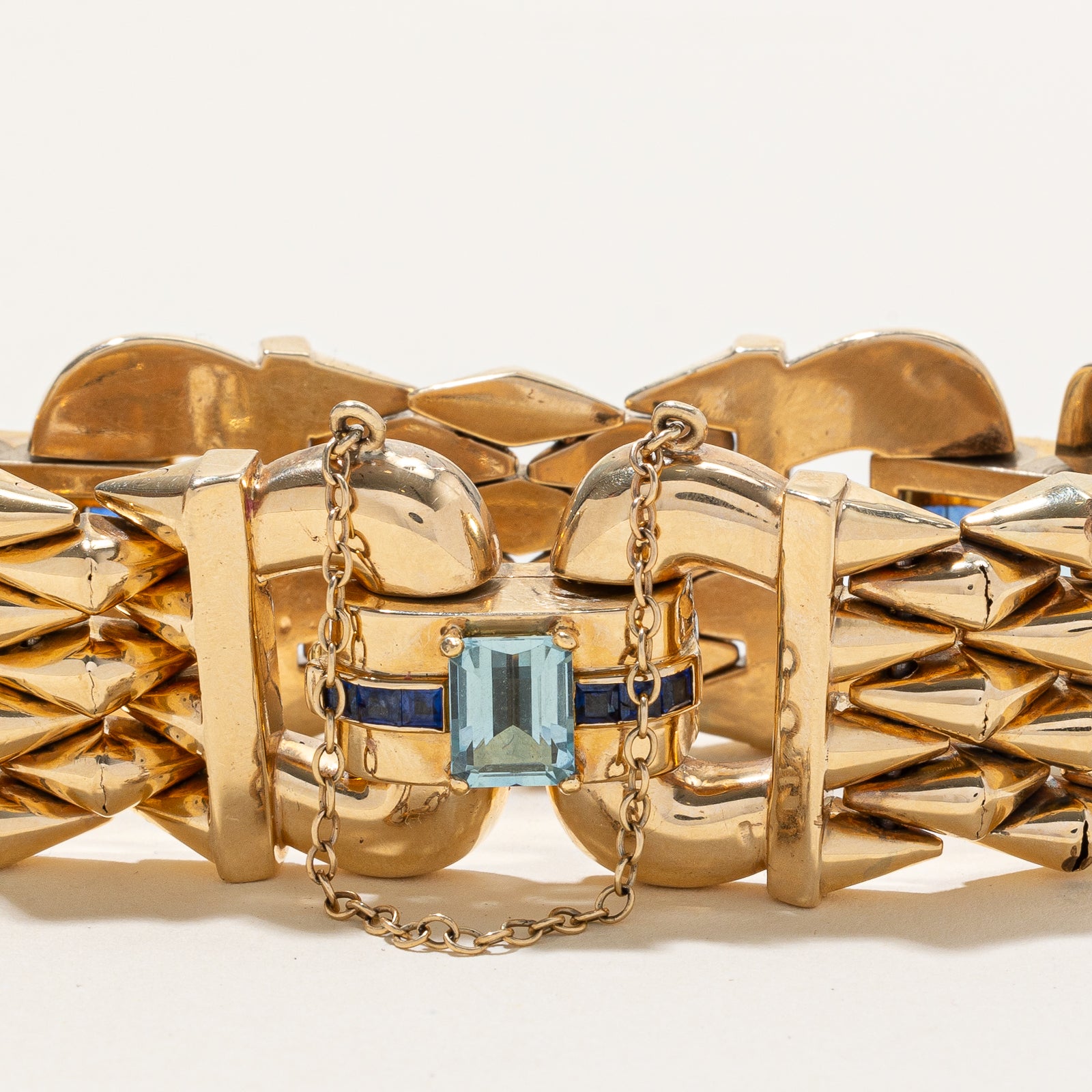 Aquamarine & Sapphire Watch Strap Bracelet | 9.14ctw | 8"