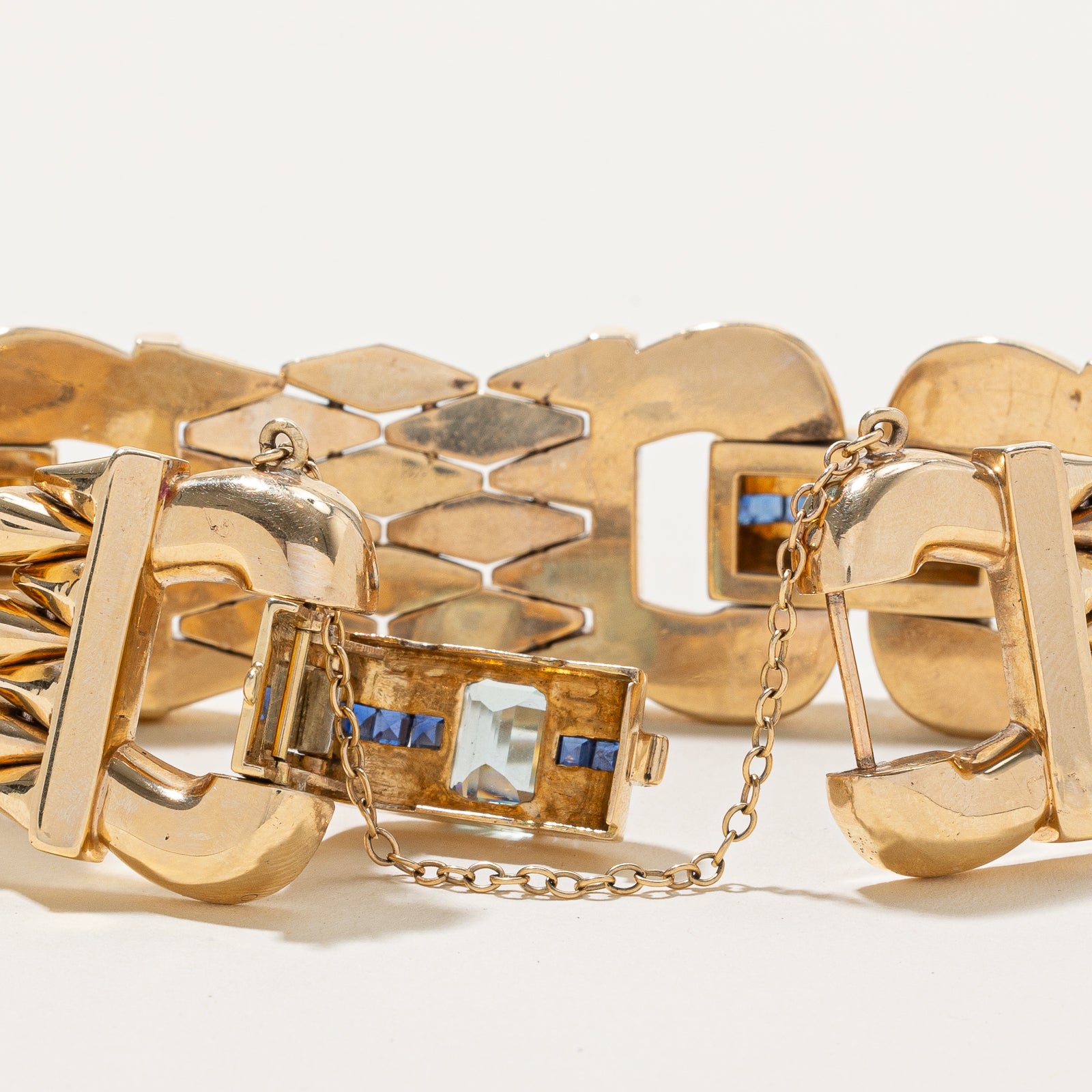 Aquamarine & Sapphire Watch Strap Bracelet | 9.14ctw | 8"
