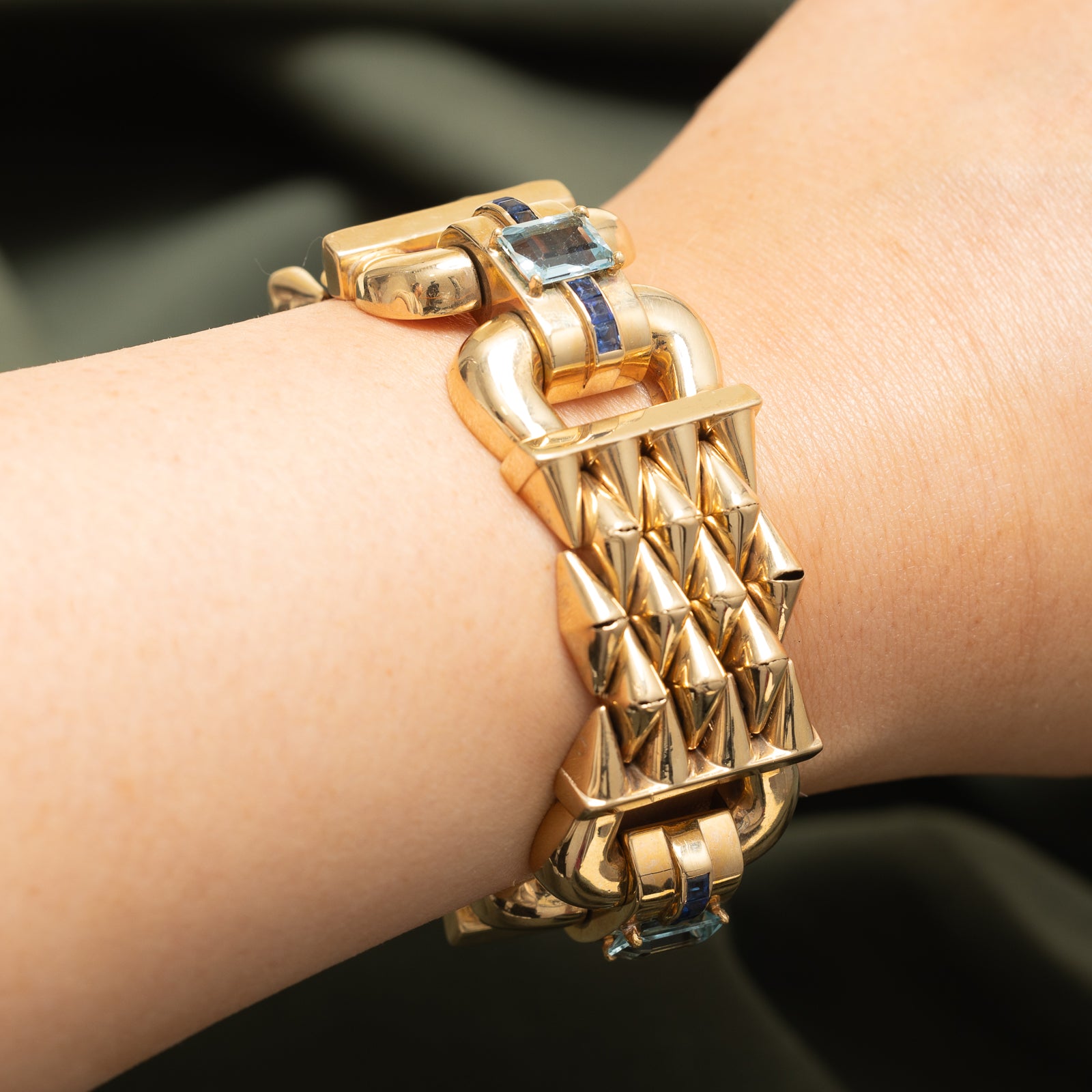 Aquamarine & Sapphire Watch Strap Bracelet | 9.14ctw | 8"