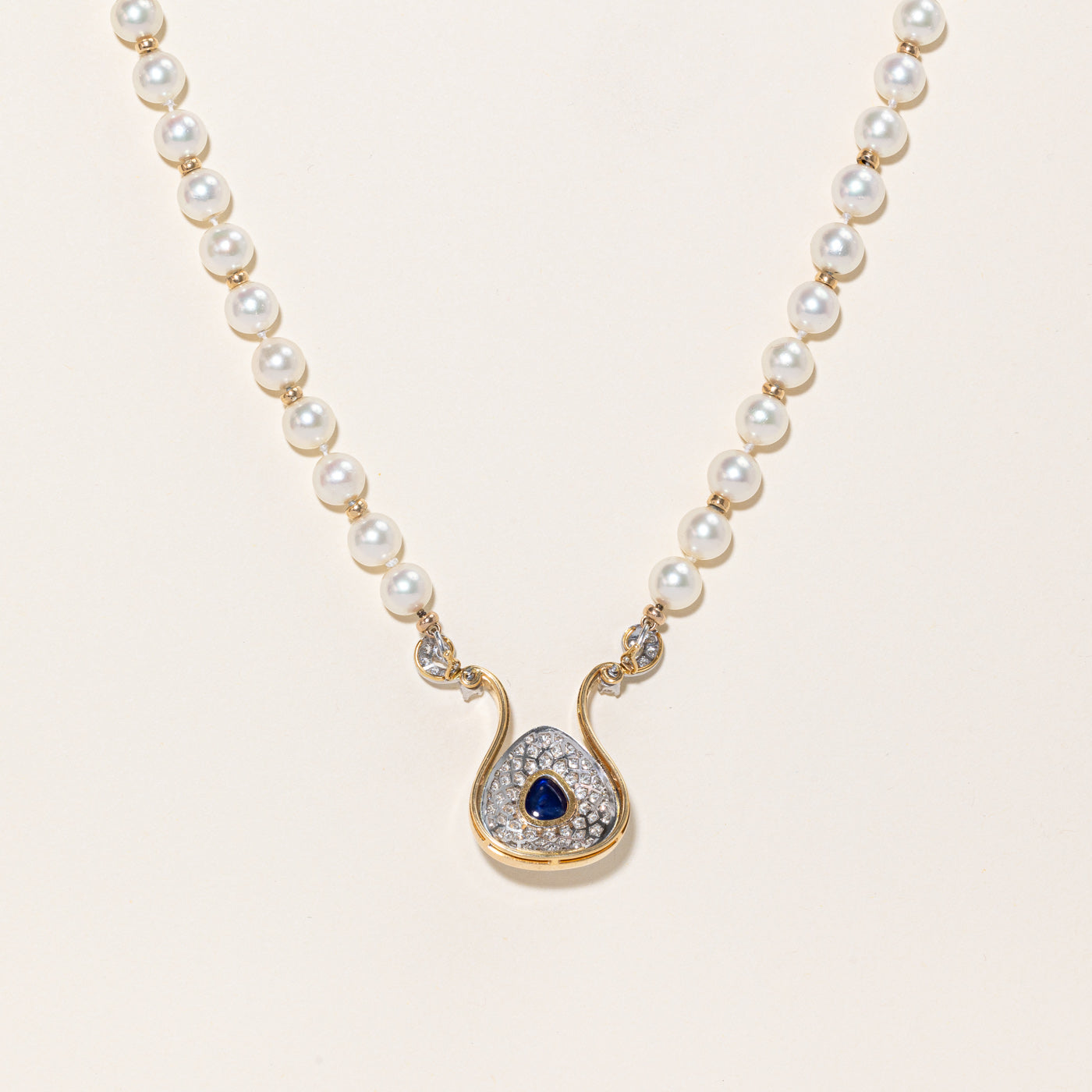 Yellow Gold Pearl Sapphire & Diamond Necklace | 3.12ct, 1.68ctw | 19.5" |