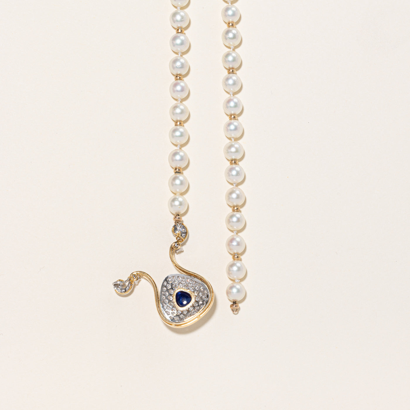 Yellow Gold Pearl Sapphire & Diamond Necklace | 3.12ct, 1.68ctw | 19.5" |