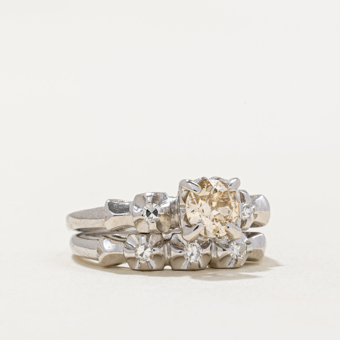 Old European Cut Diamond Wedding Ring Set | 0.63ct, 0.15ctw | SZ 5.5 |