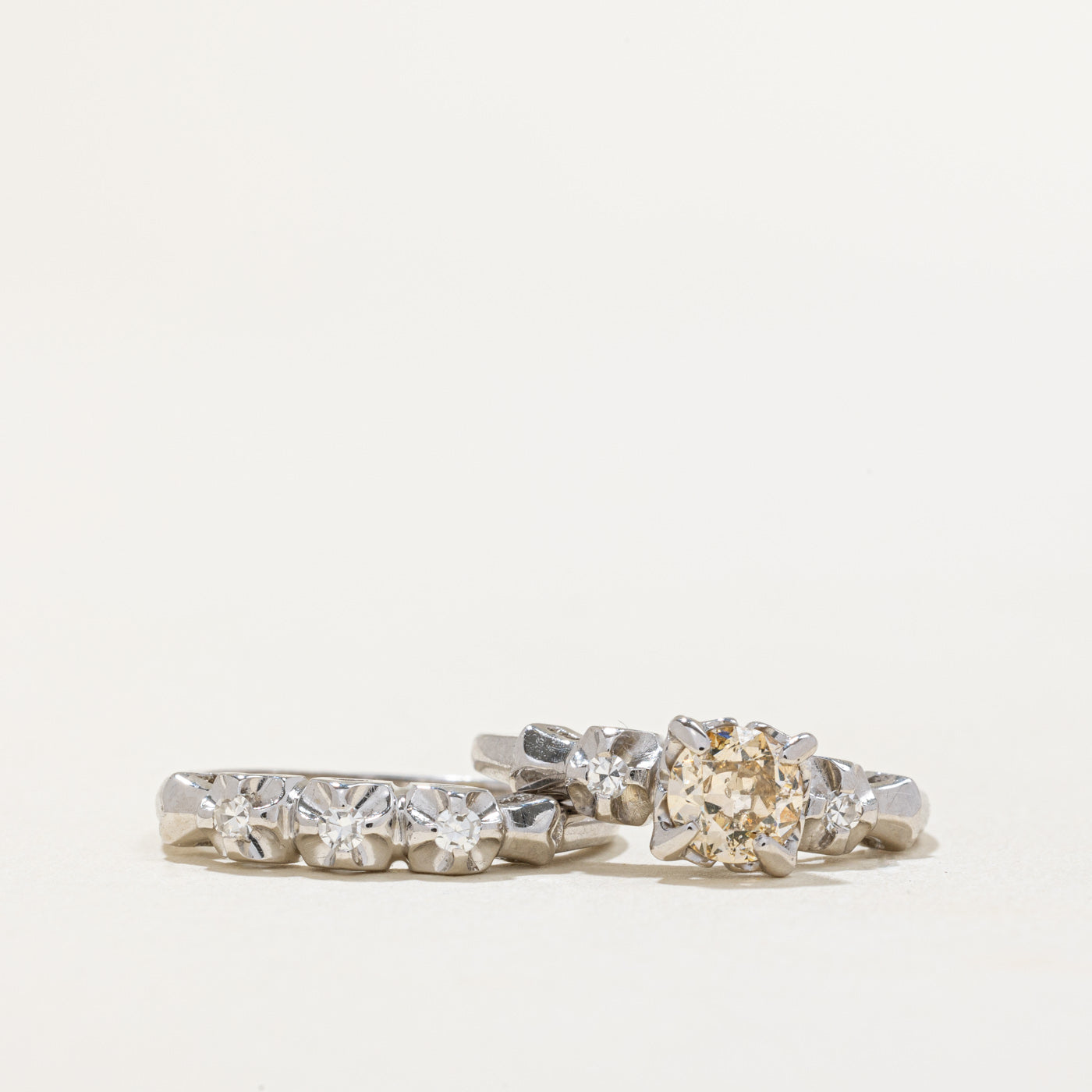 Old European Cut Diamond Wedding Ring Set | 0.63ct, 0.15ctw | SZ 5.5 |