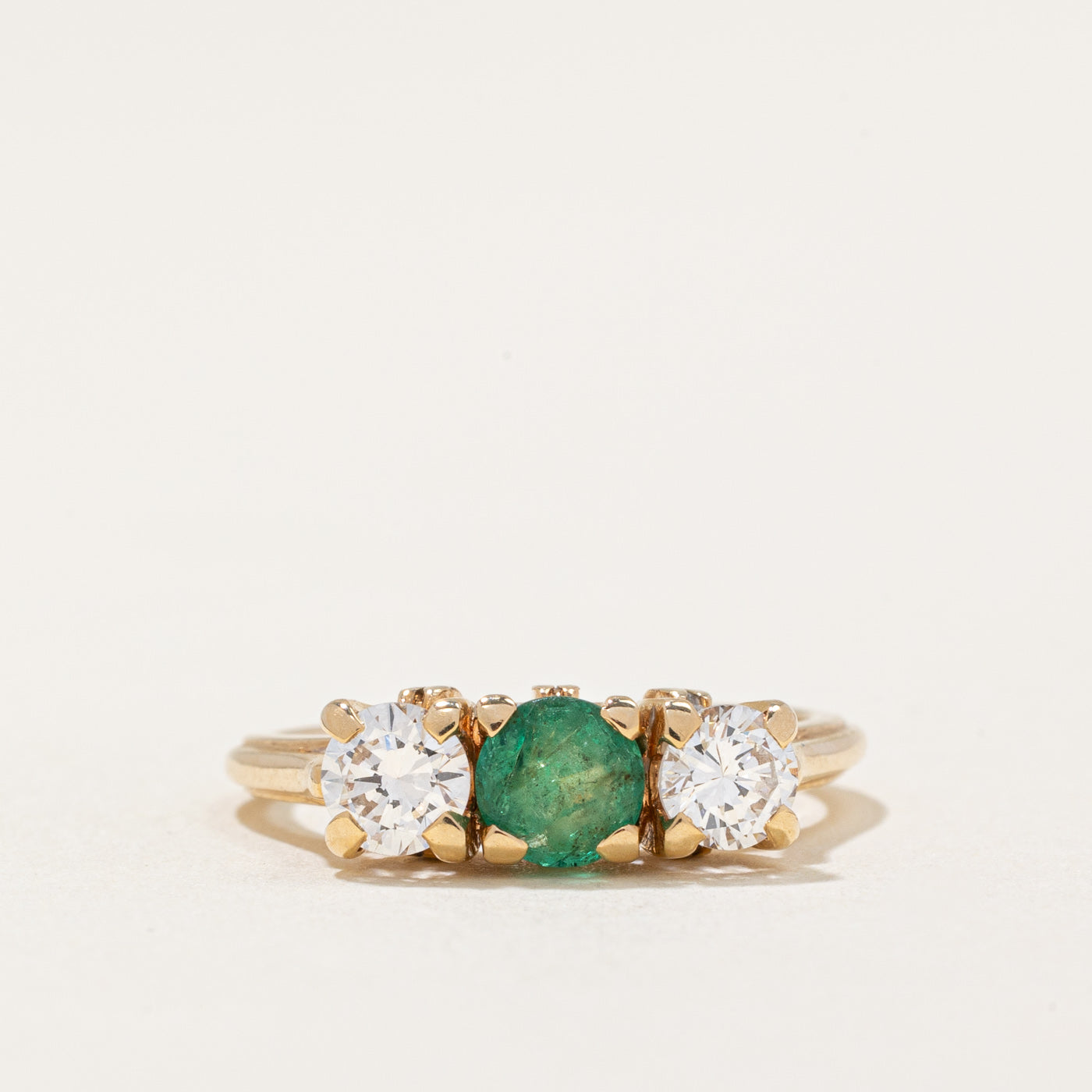 Diamond & Emerald Three Stone Ring | 0.44ctw, 0.31ct | SZ 3.5 |