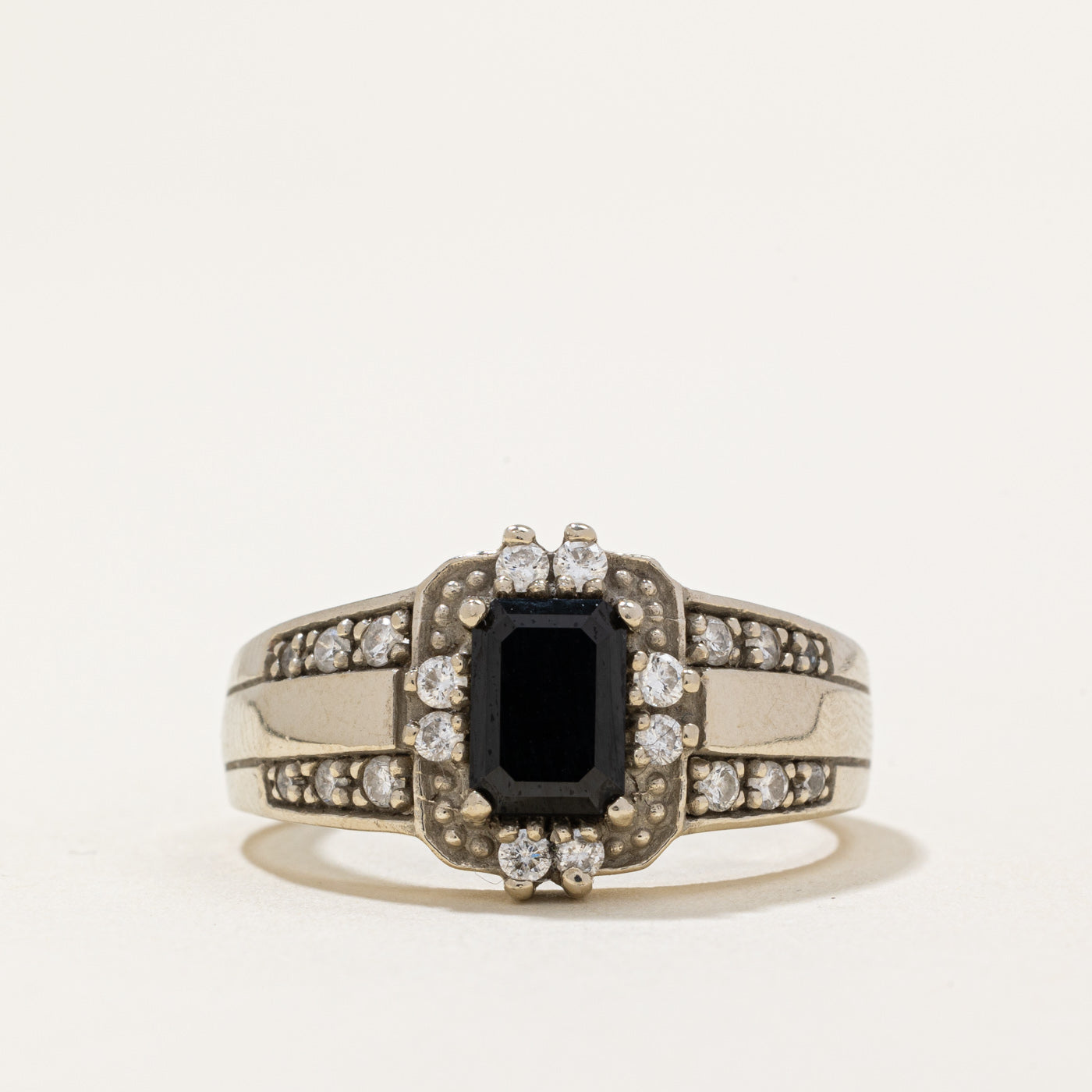 Black Spinel Triplet & Diamond Halo Ring | 0.34ctw | SZ 8.25 |