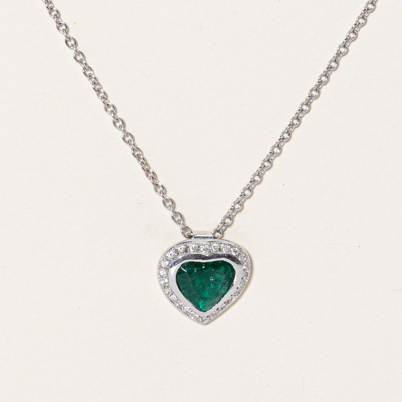Emerald & Diamond Halo Heart Pendant & Necklace | 1.68ct, 0.36ctw | 16" |