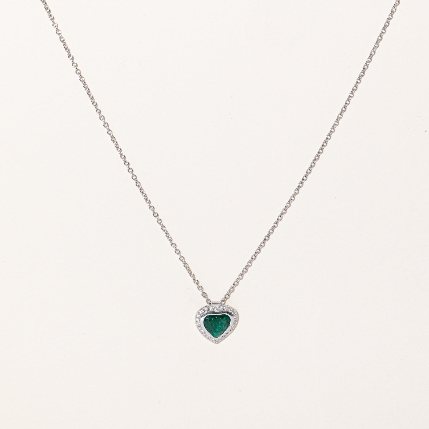 Emerald & Diamond Halo Heart Pendant & Necklace | 1.68ct, 0.36ctw | 16" |
