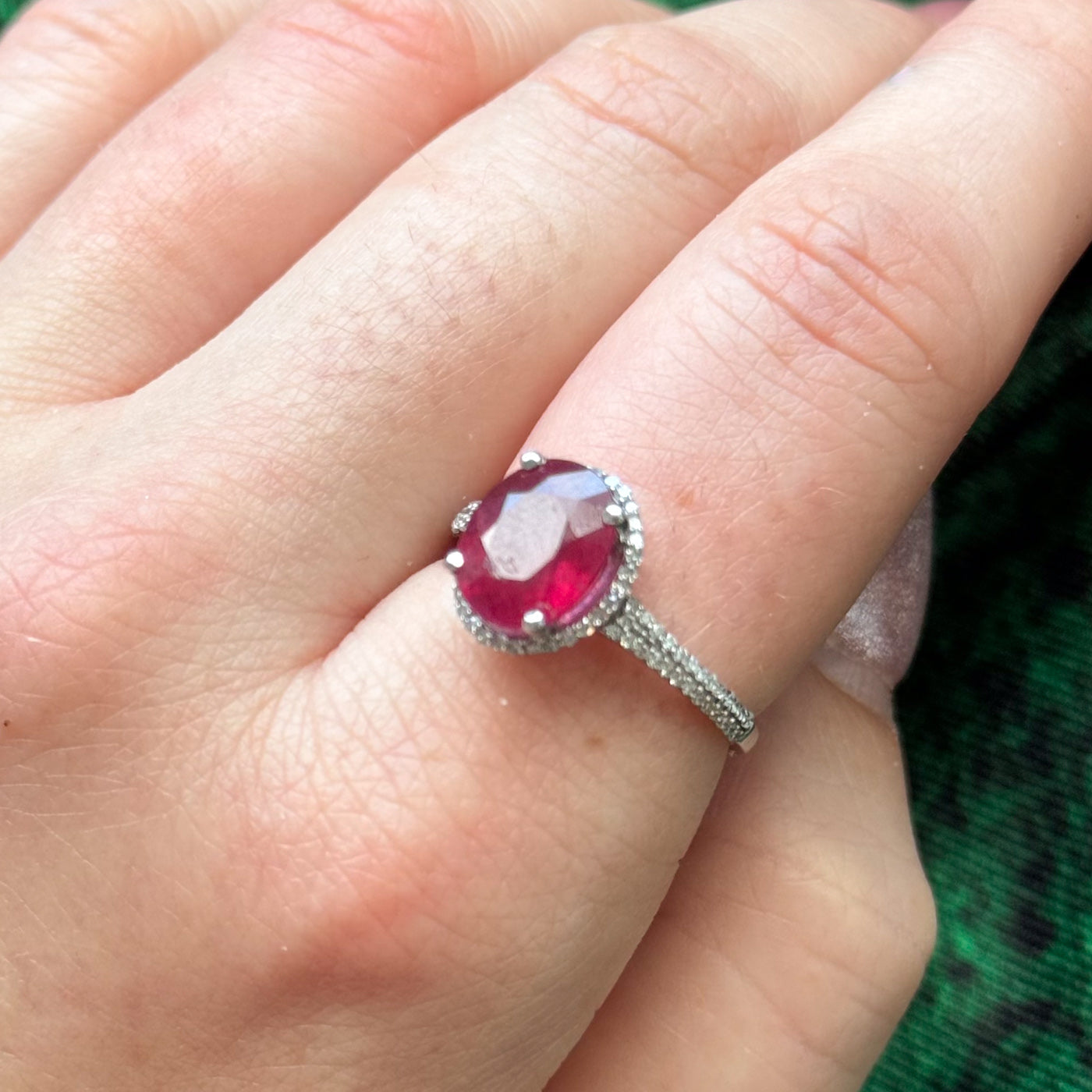 Ruby & Diamond Halo Ring | 3.63ct, 0.36ctw | SZ 7.5 |