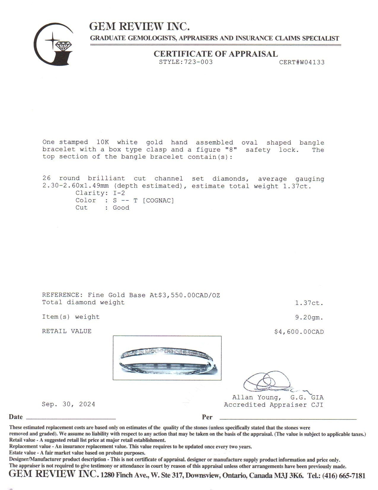 10k White Gold Diamond Bangle | 1.37ctw | 7"