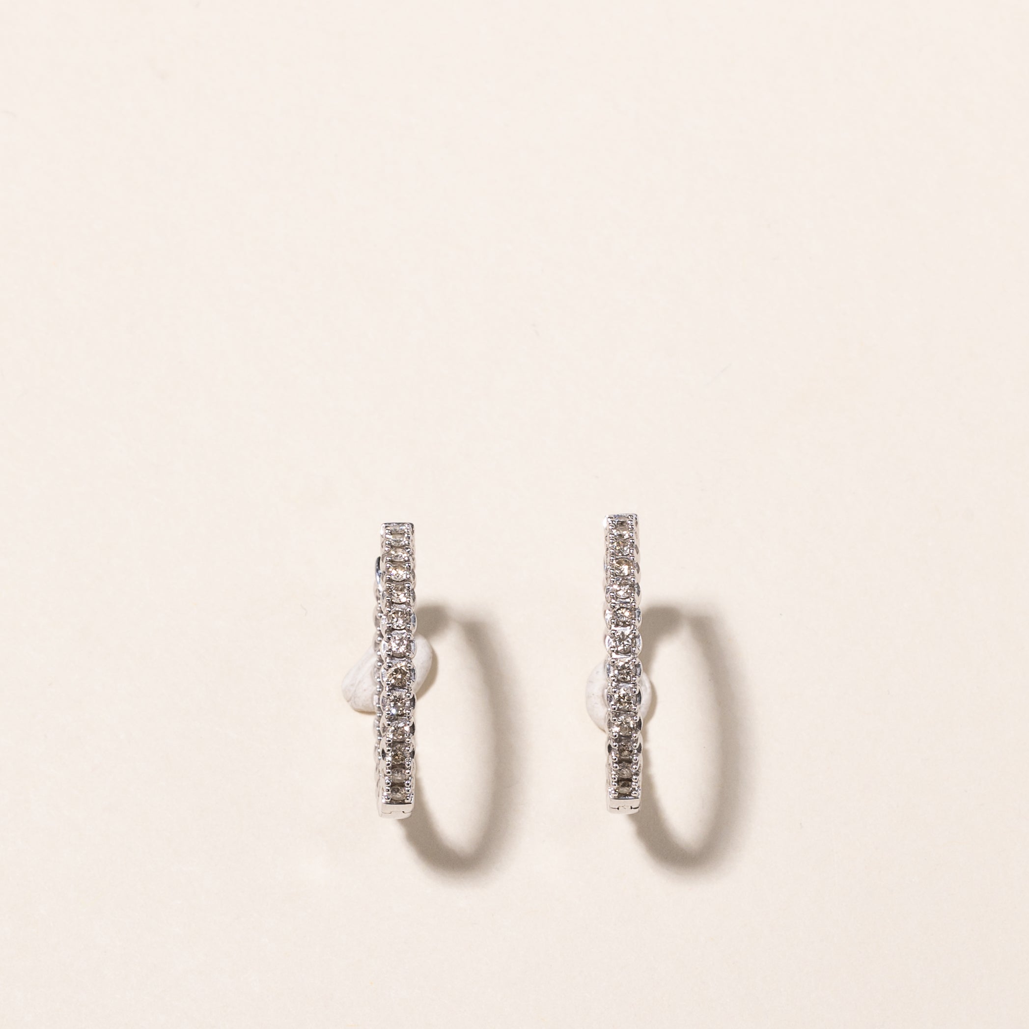 10k White Gold Diamond Hoops | 1.04ctw | 22mm