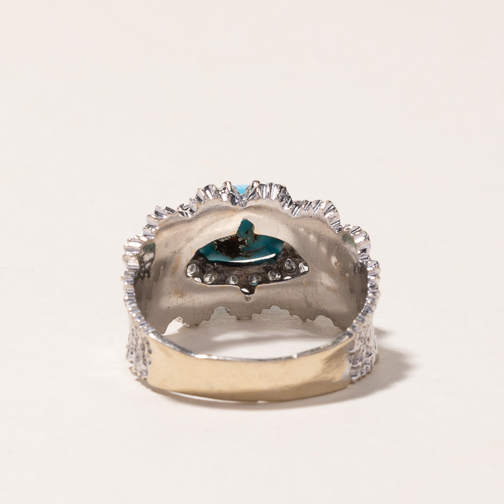 18k White Gold Turquoise, Emerald & Diamond Ring | 3.10ct, 0.47ctw, 0.28ctw | SZ 8.5