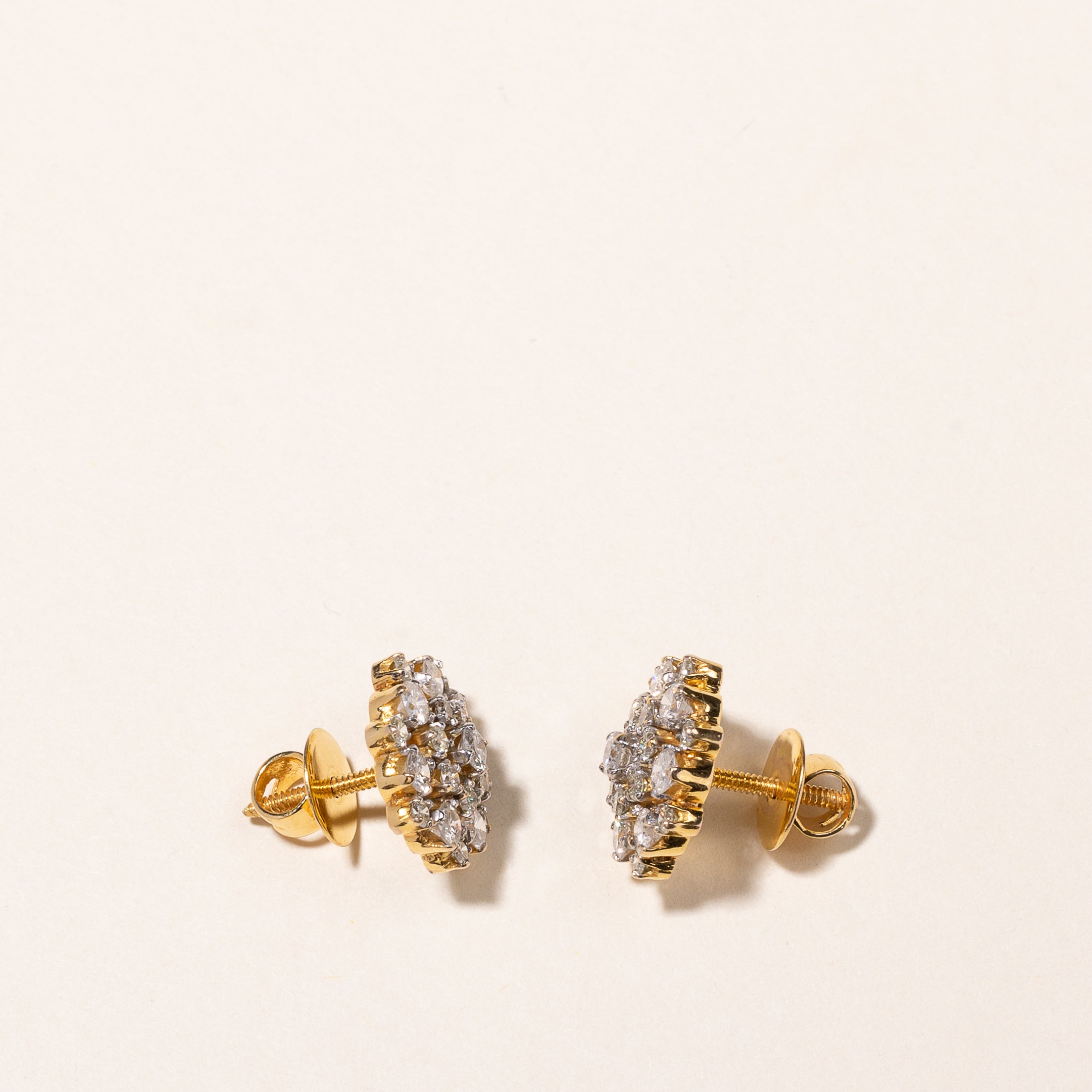 14k Yellow Gold Diamond Cluster Stud Earrings | 2.08ctw