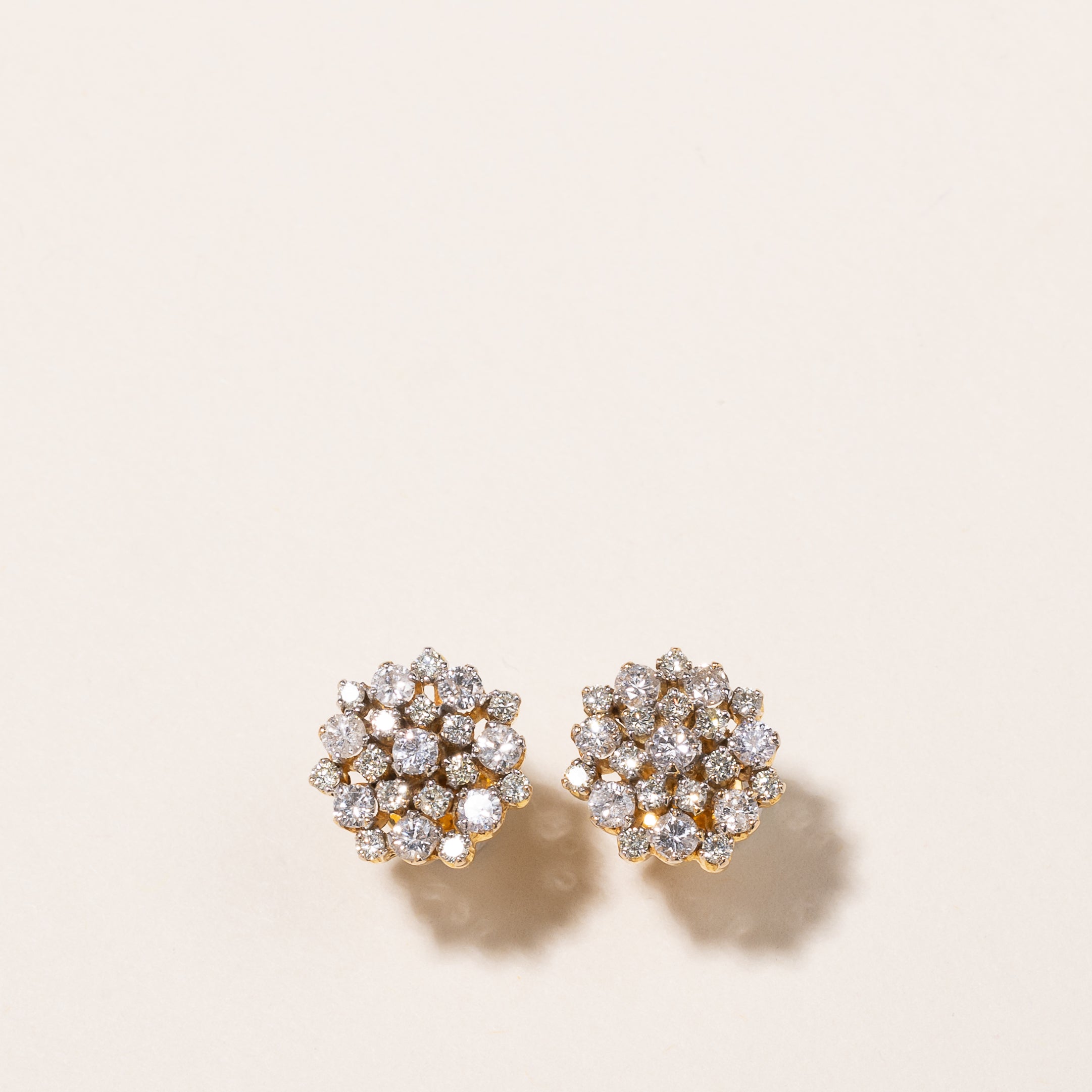 14k Yellow Gold Diamond Cluster Stud Earrings | 2.08ctw