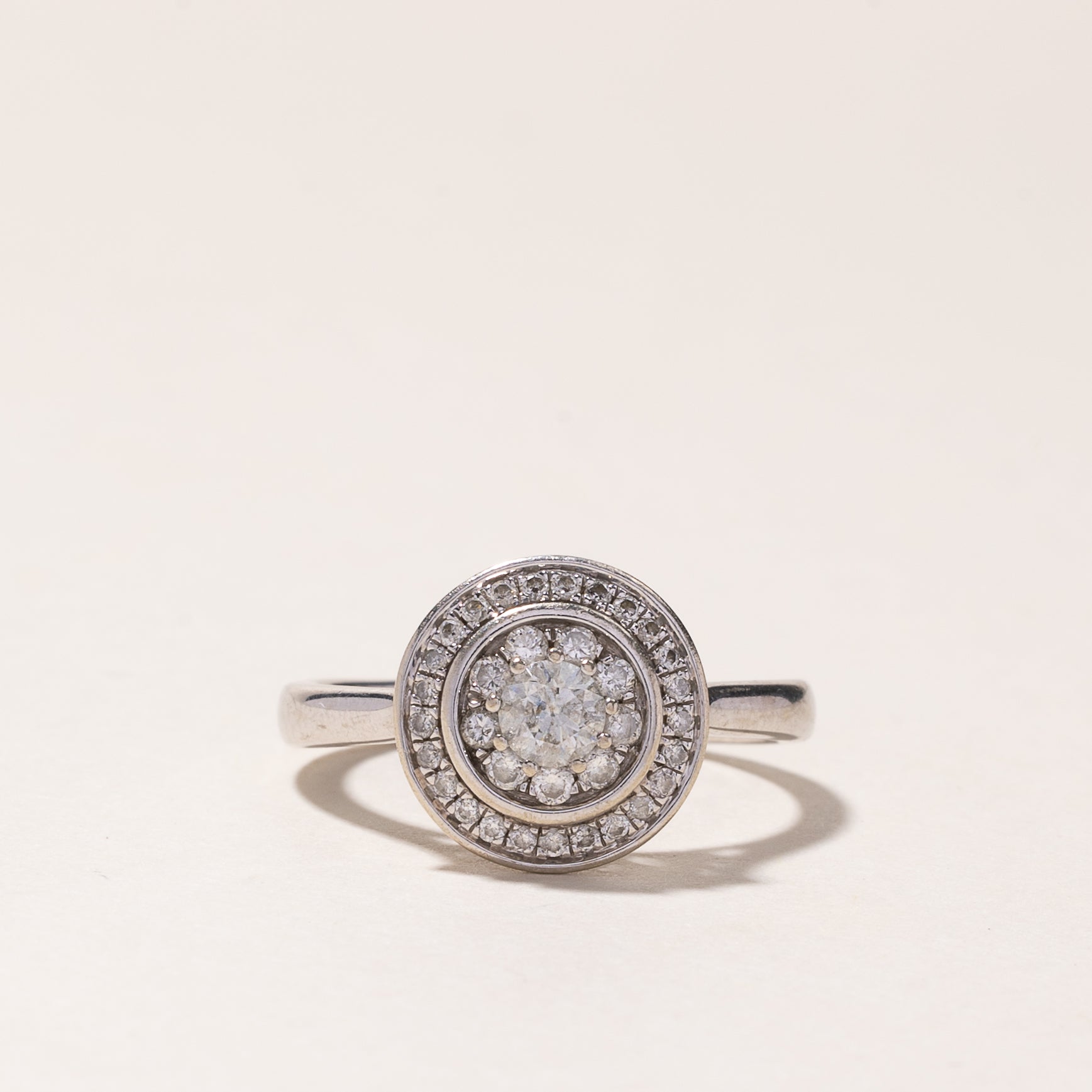 10k White Gold Halo Diamond Custer Ring | 0.51ctw | SZ 6 |