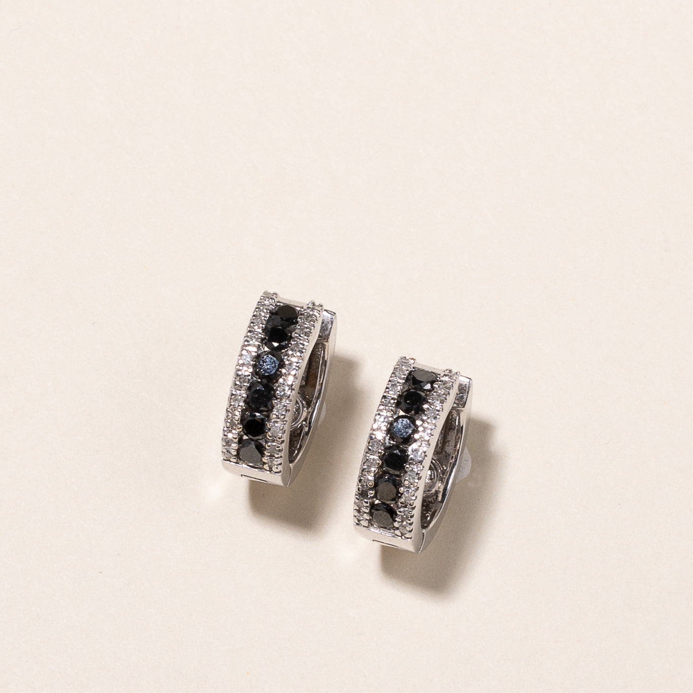 Effy' 14k White Gold Black Diamond Huggie Earrings | 0.67ctw, 0.17ctw