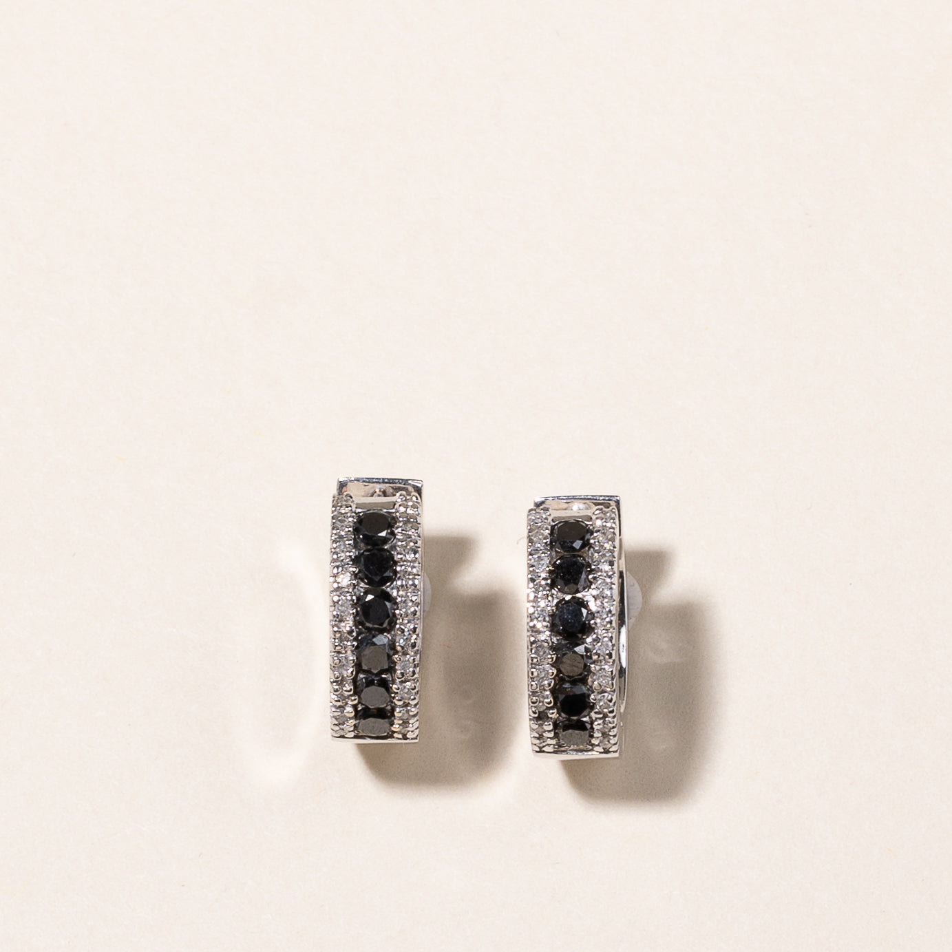 Effy' 14k White Gold Black Diamond Huggie Earrings | 0.67ctw, 0.17ctw