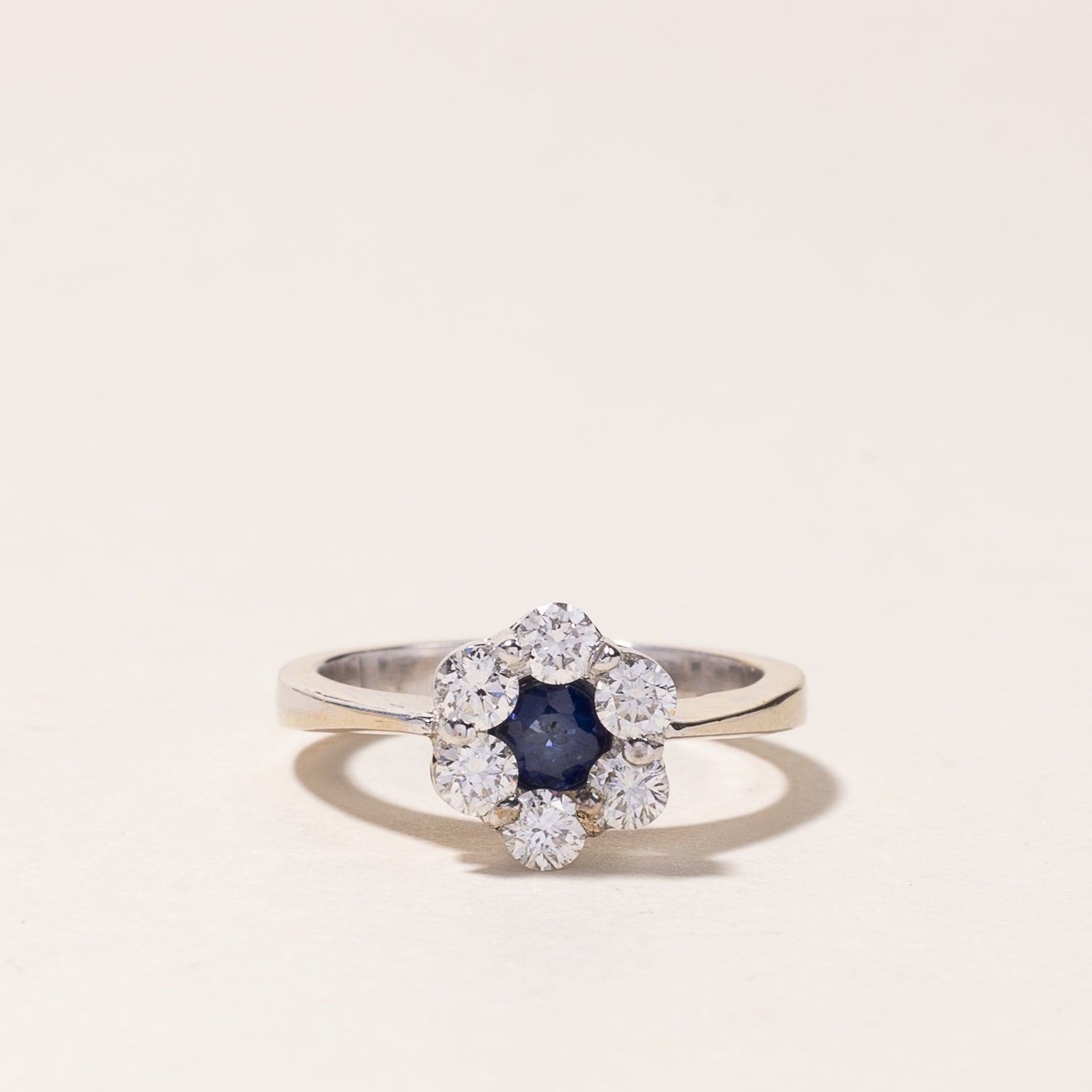 18k White Gold Blue Sapphire & Diamond Ring | 0.23ct, 0.39ctw | SZ 3.25