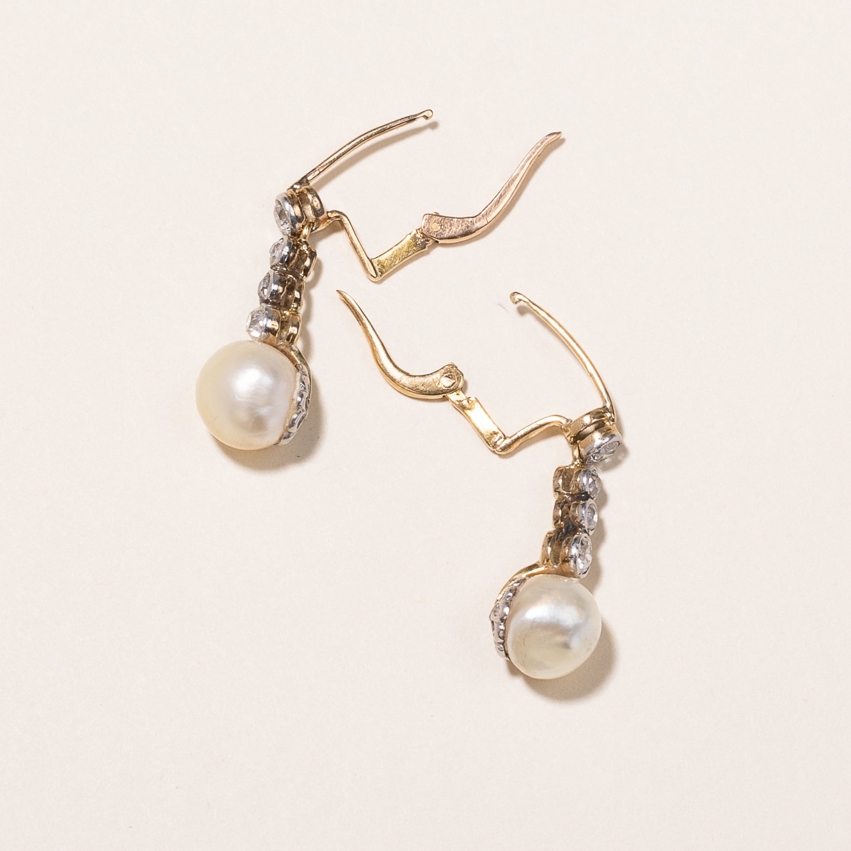 14k Gold Pearl & Diamond Drop Earrings | 8.00-8.50mm, 0.72ctw