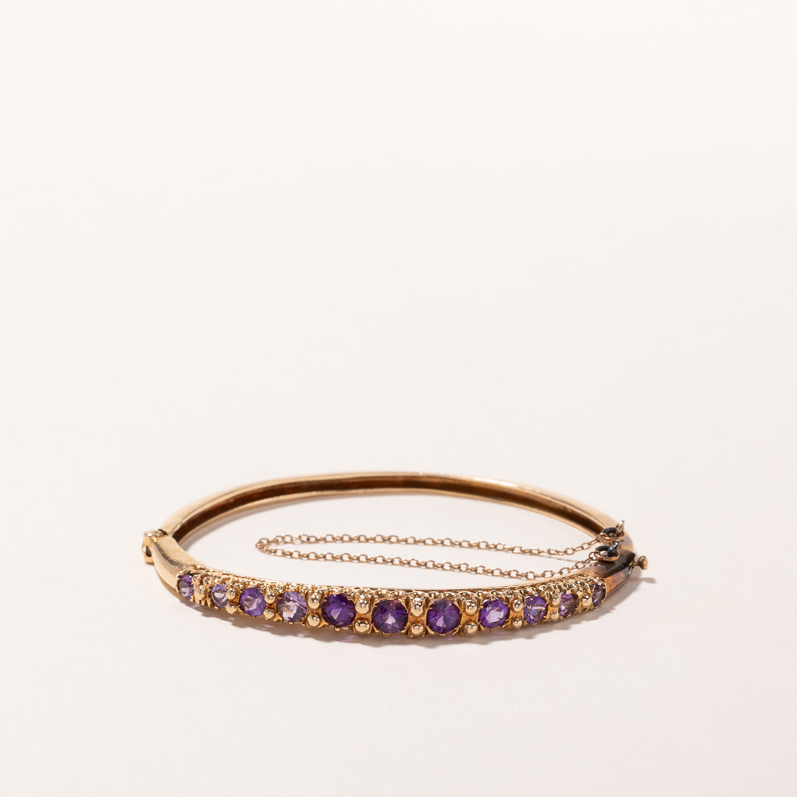 14k Yellow Gold Amethyst Bangle | 1.30ctw | SZ 5.75"