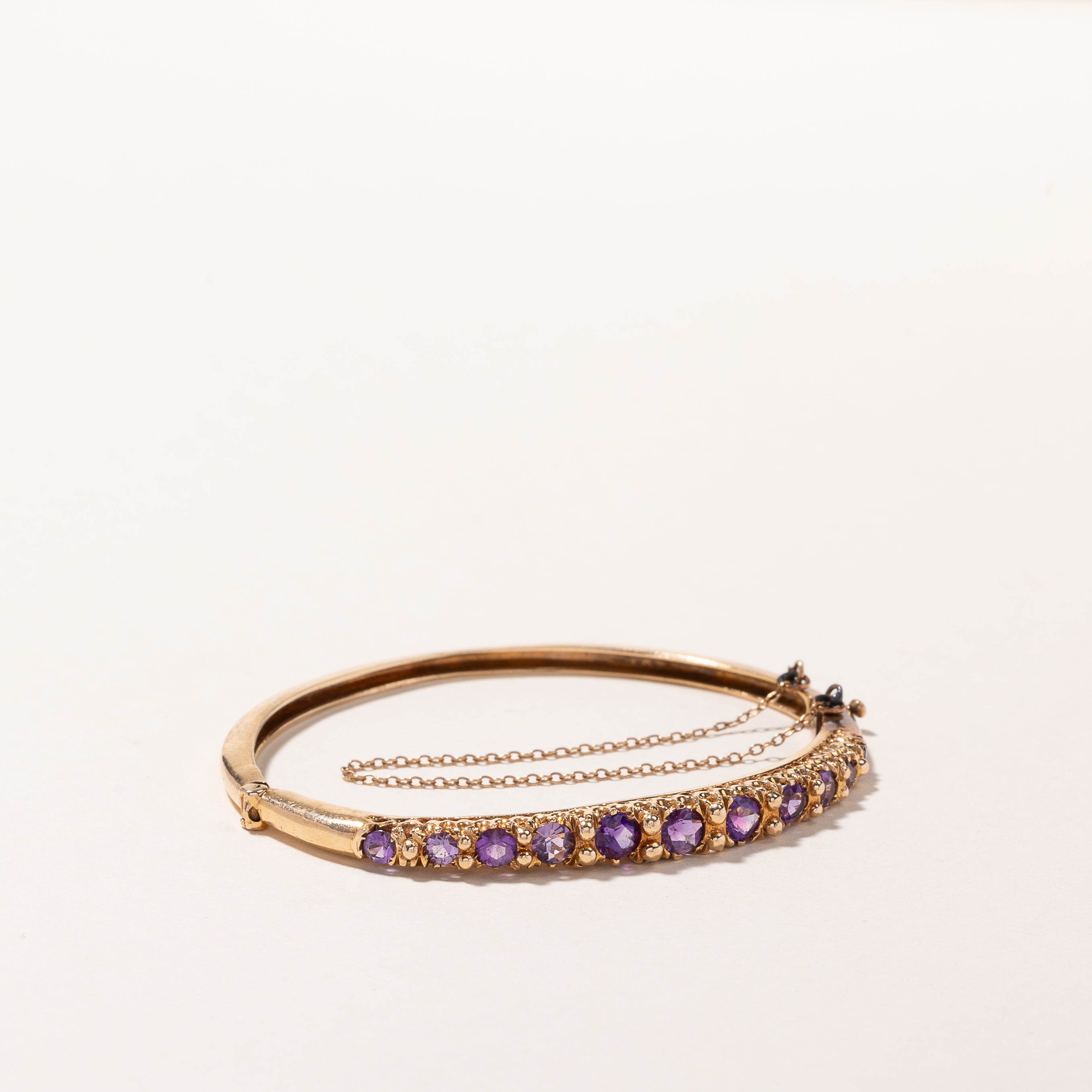 14k Yellow Gold Amethyst Bangle | 1.30ctw | SZ 5.75"