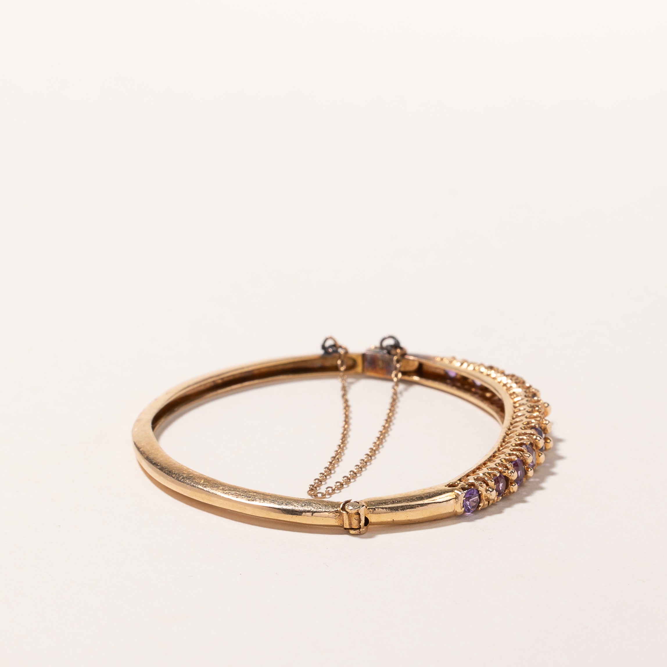 14k Yellow Gold Amethyst Bangle | 1.30ctw | SZ 5.75"