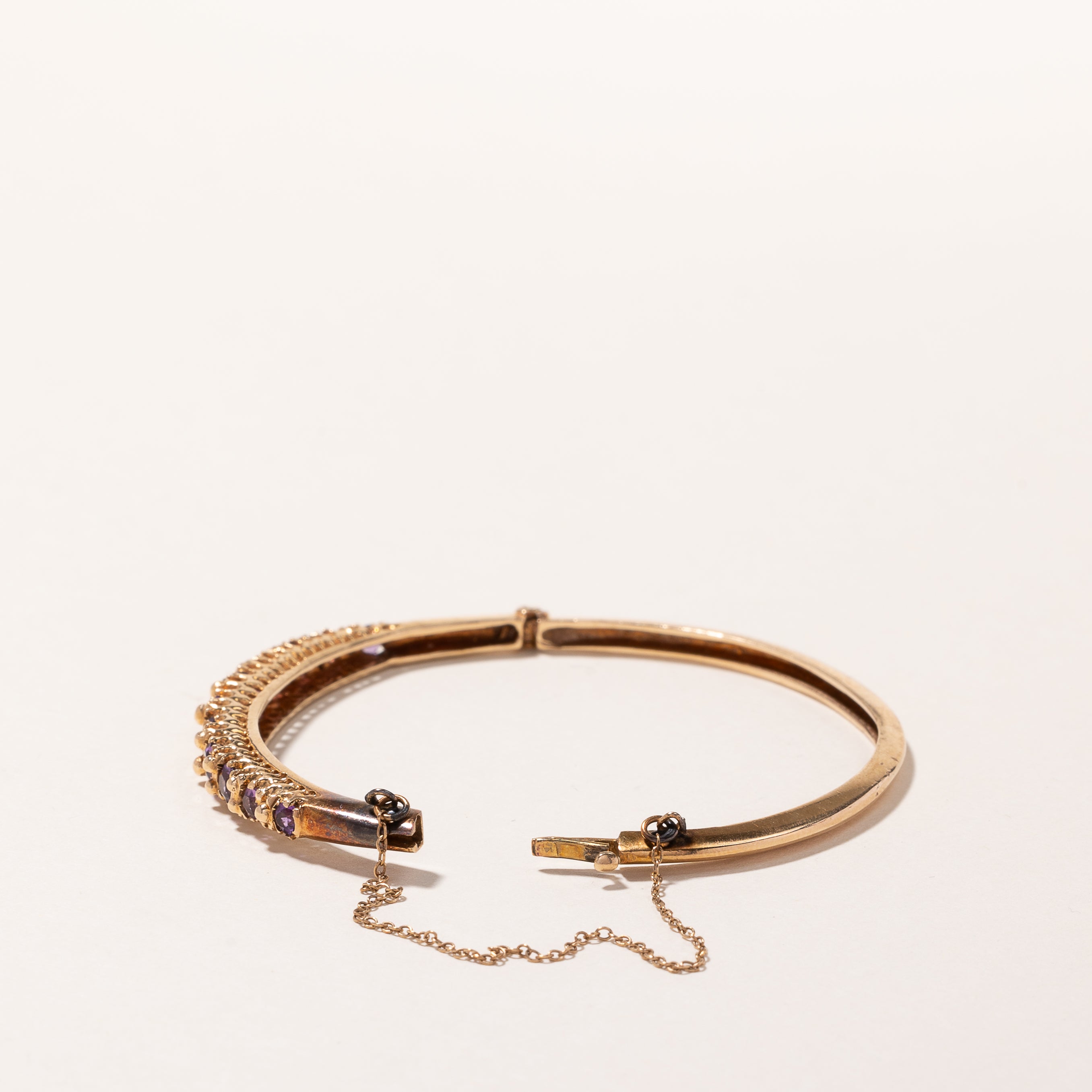 14k Yellow Gold Amethyst Bangle | 1.30ctw | SZ 5.75"