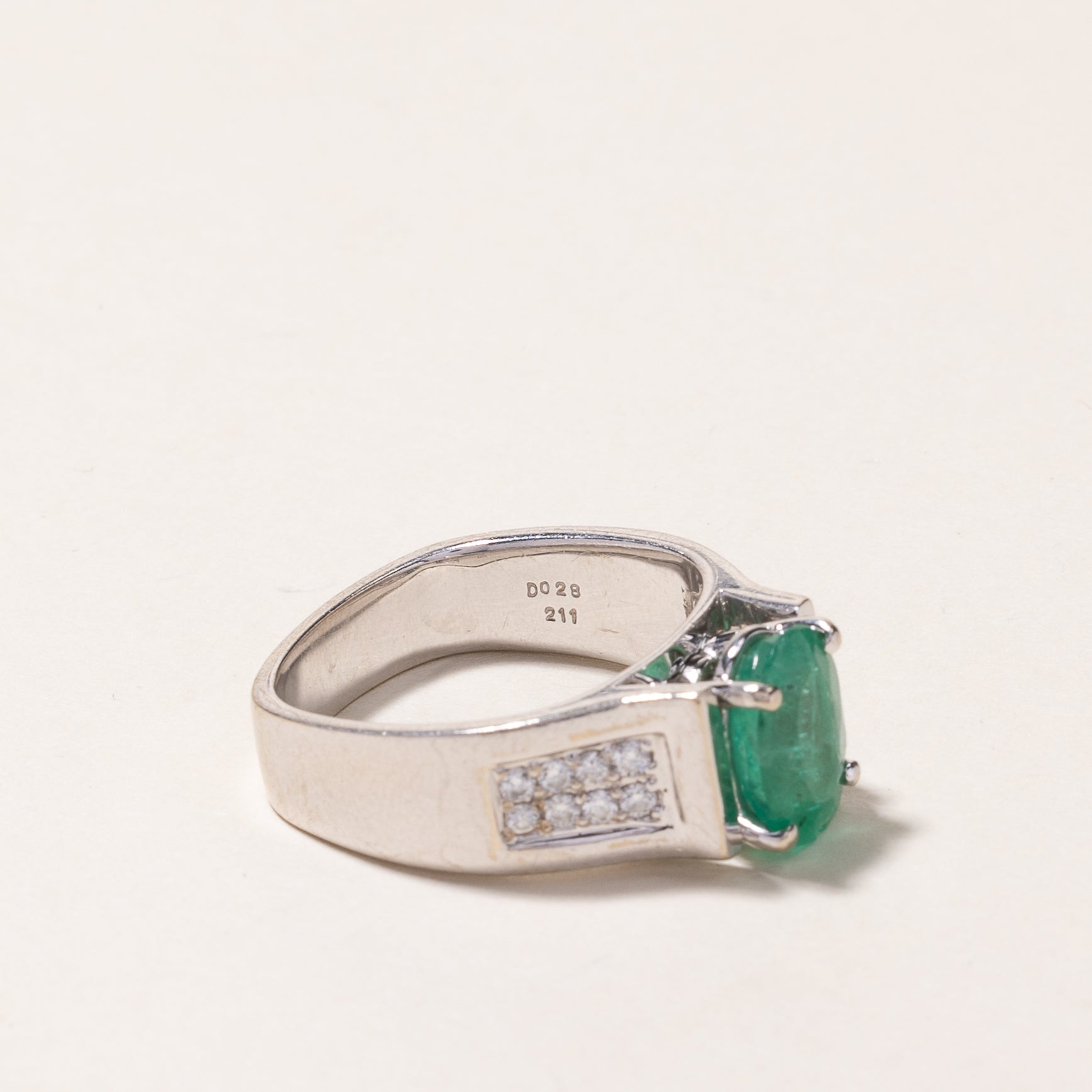 14k White Gold Emerald & Diamond Ring | 2.11ct, 0.28ctw | SZ 7.5