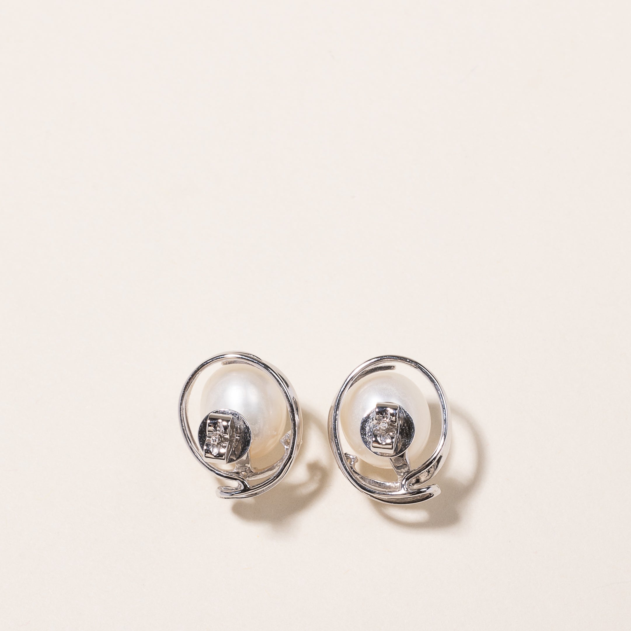 Mikimoto' 18k White Gold Pearl & Diamond Earrings | 10.70-9.50mm, 0.06ctw