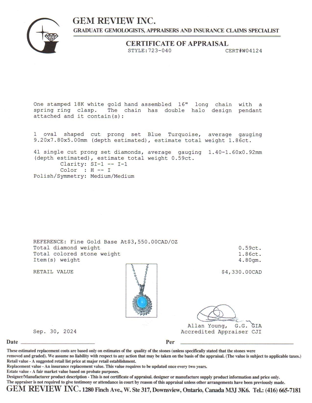 18k White Gold Turquoise & Diamond Necklace | 1.86ct, 0.59ctw | 16"