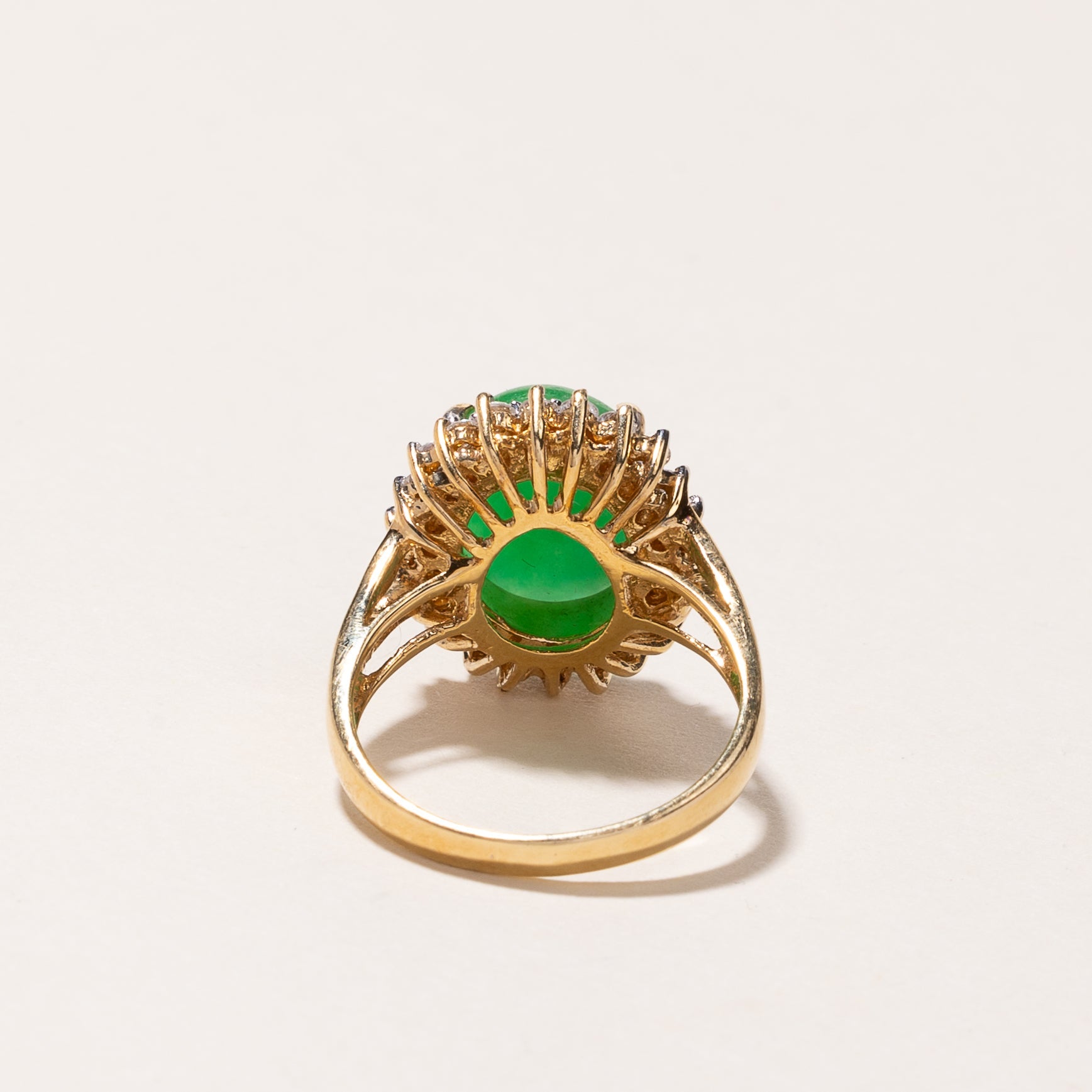 18k Yellow Gold Jade & Diamond Ring | 12.40x10.30x3.80mm, 0.50ctw | SZ 6.5