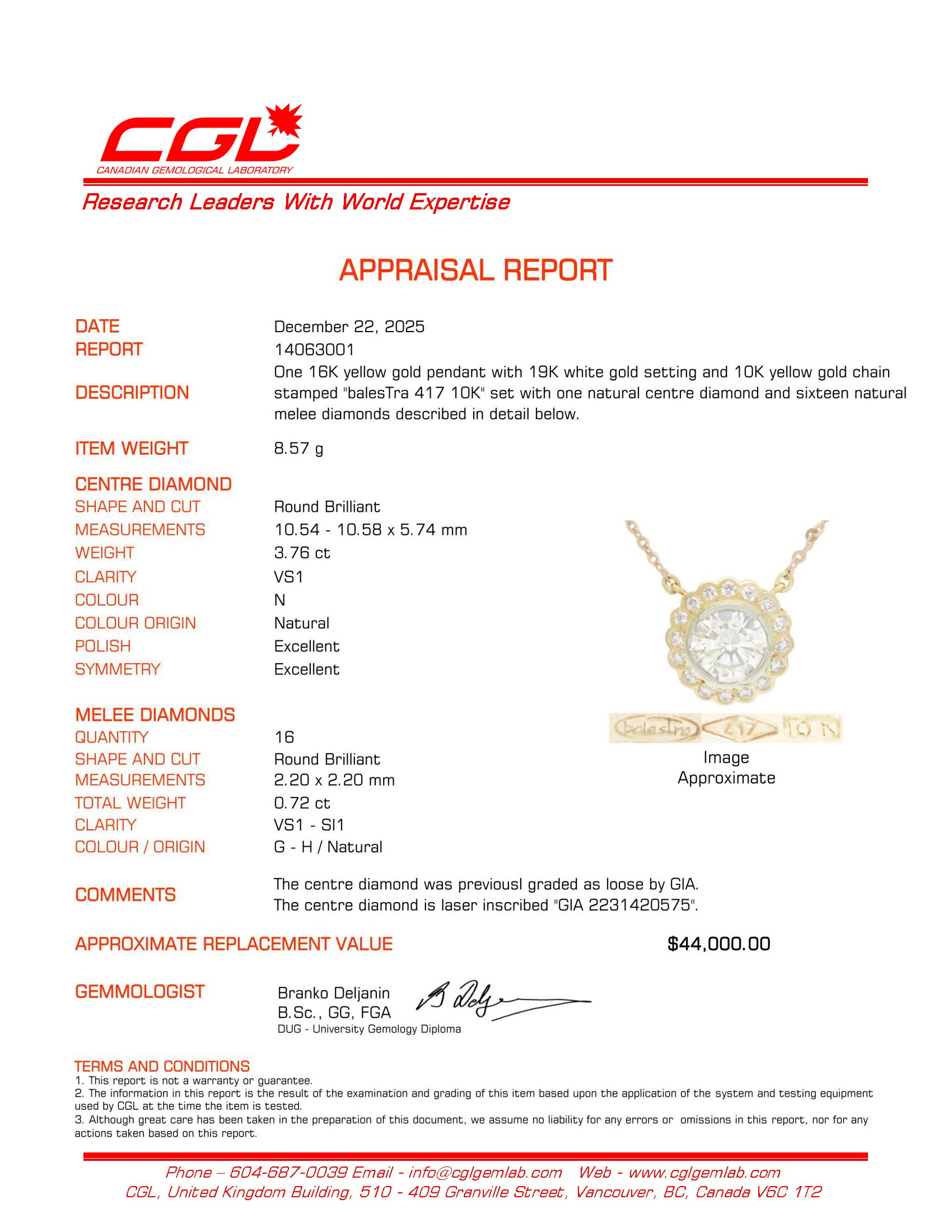 Mid-Century 3.76ct GIA-graded Natural Diamond Necklace | GIA 3.76ct VS1 N Good/Excellent/Excellent | 4.48ctw | 17" |