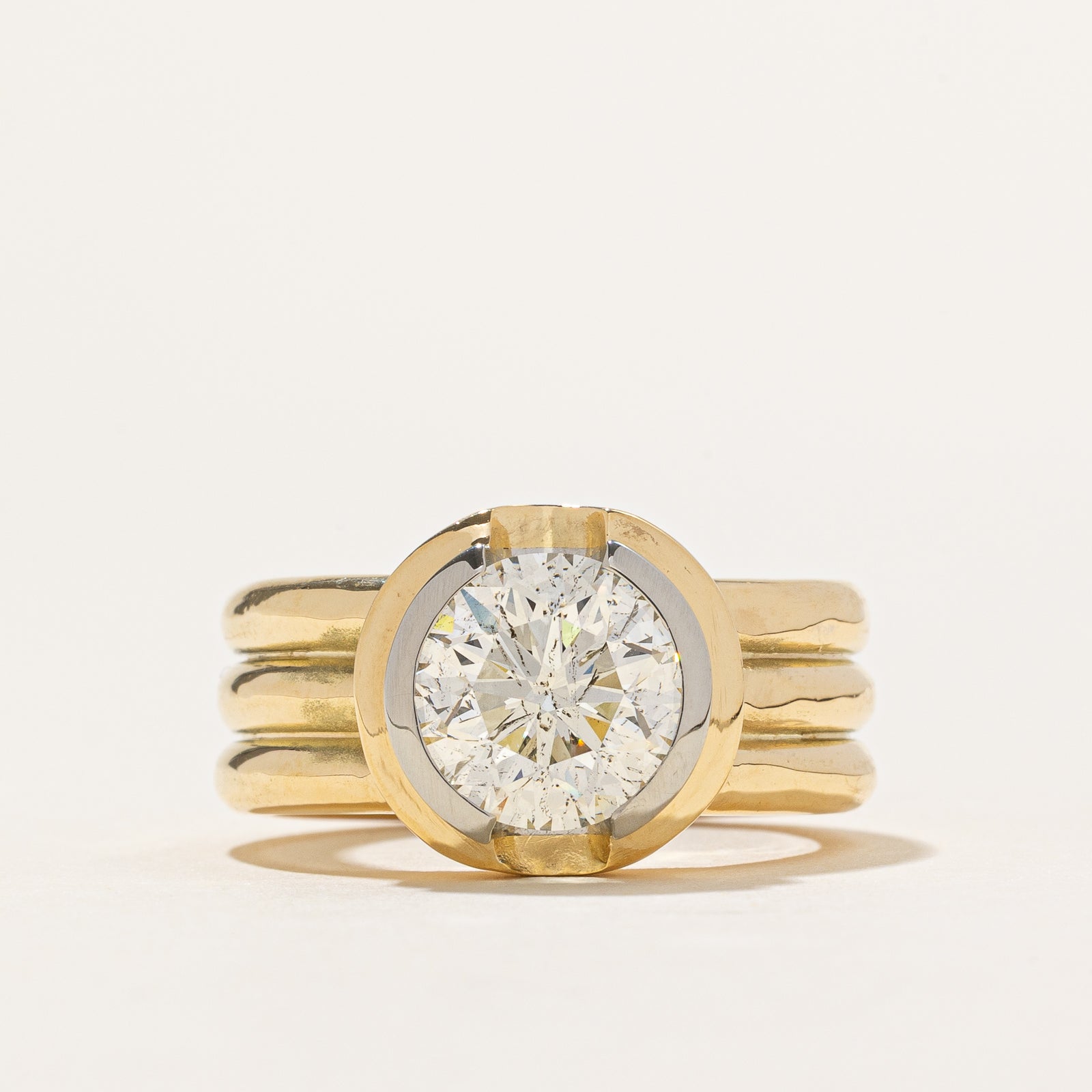 Vintage 'Stittgen' Solitaire Semi Bezel Diamond Chunky Ring | 3.00ct SI1 I/J Ex cut | SZ 7