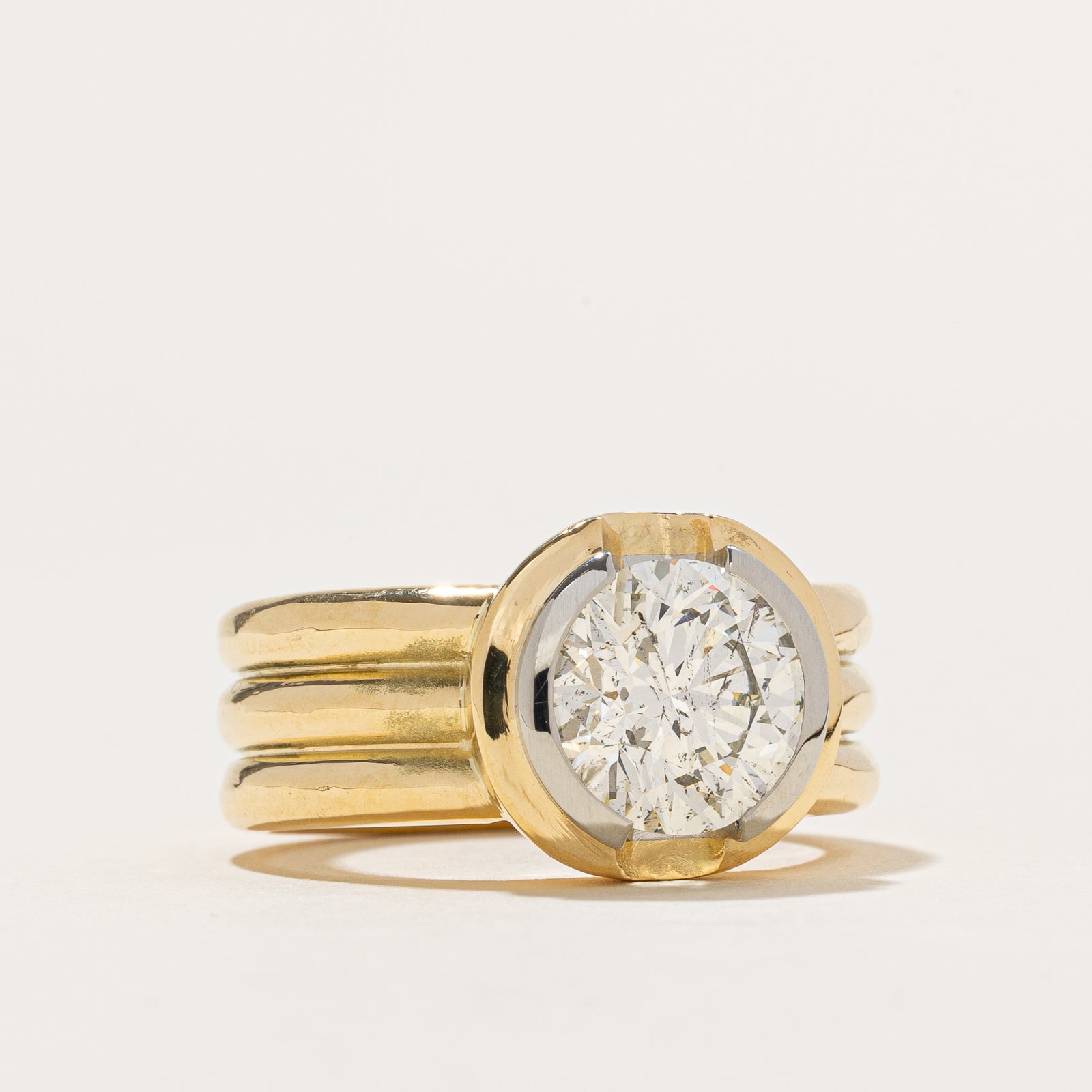 Vintage 'Stittgen' Solitaire Semi Bezel Diamond Chunky Ring | 3.00ct SI1 I/J Ex cut | SZ 7