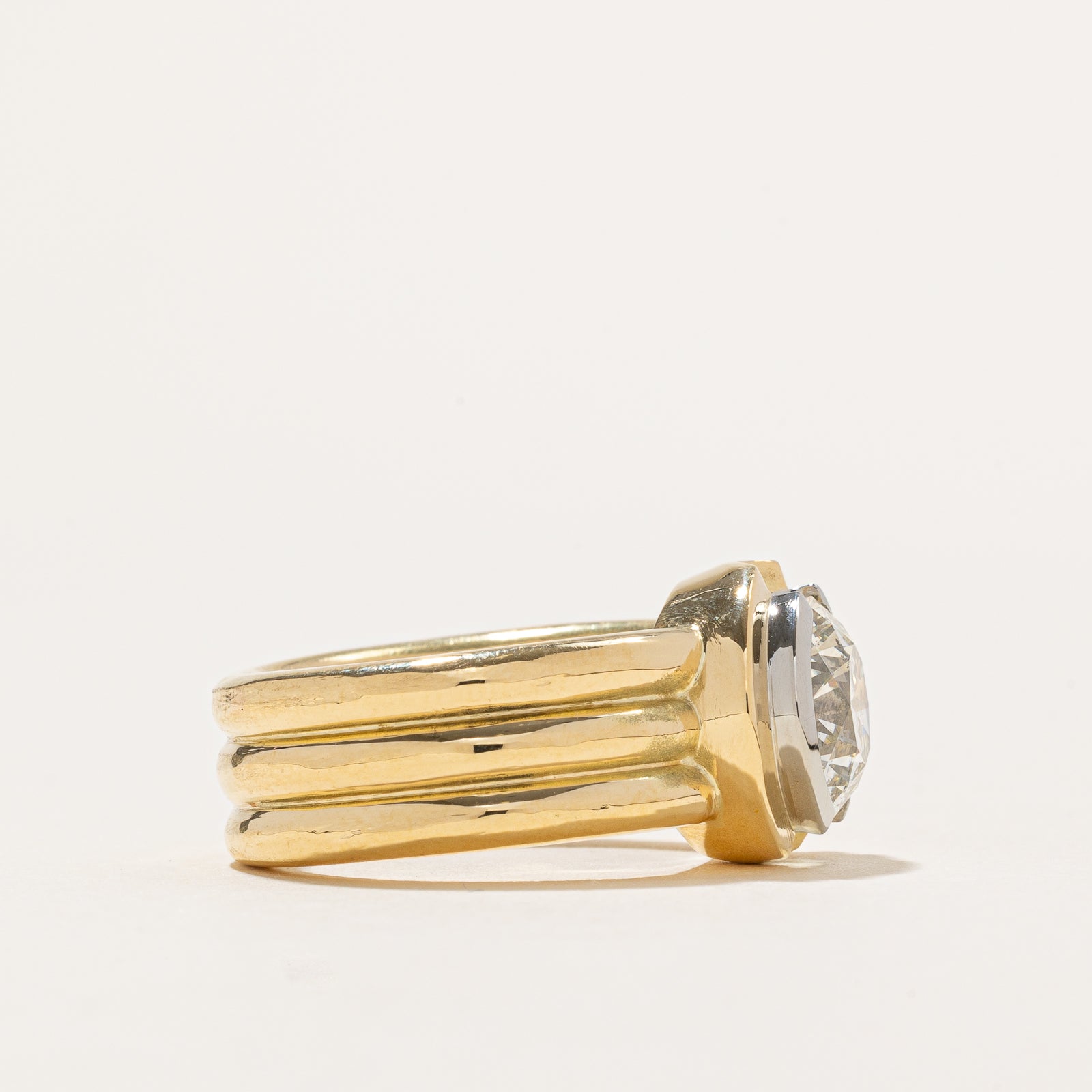 Vintage 'Stittgen' Solitaire Semi Bezel Diamond Chunky Ring | 3.00ct SI1 I/J Ex cut | SZ 7