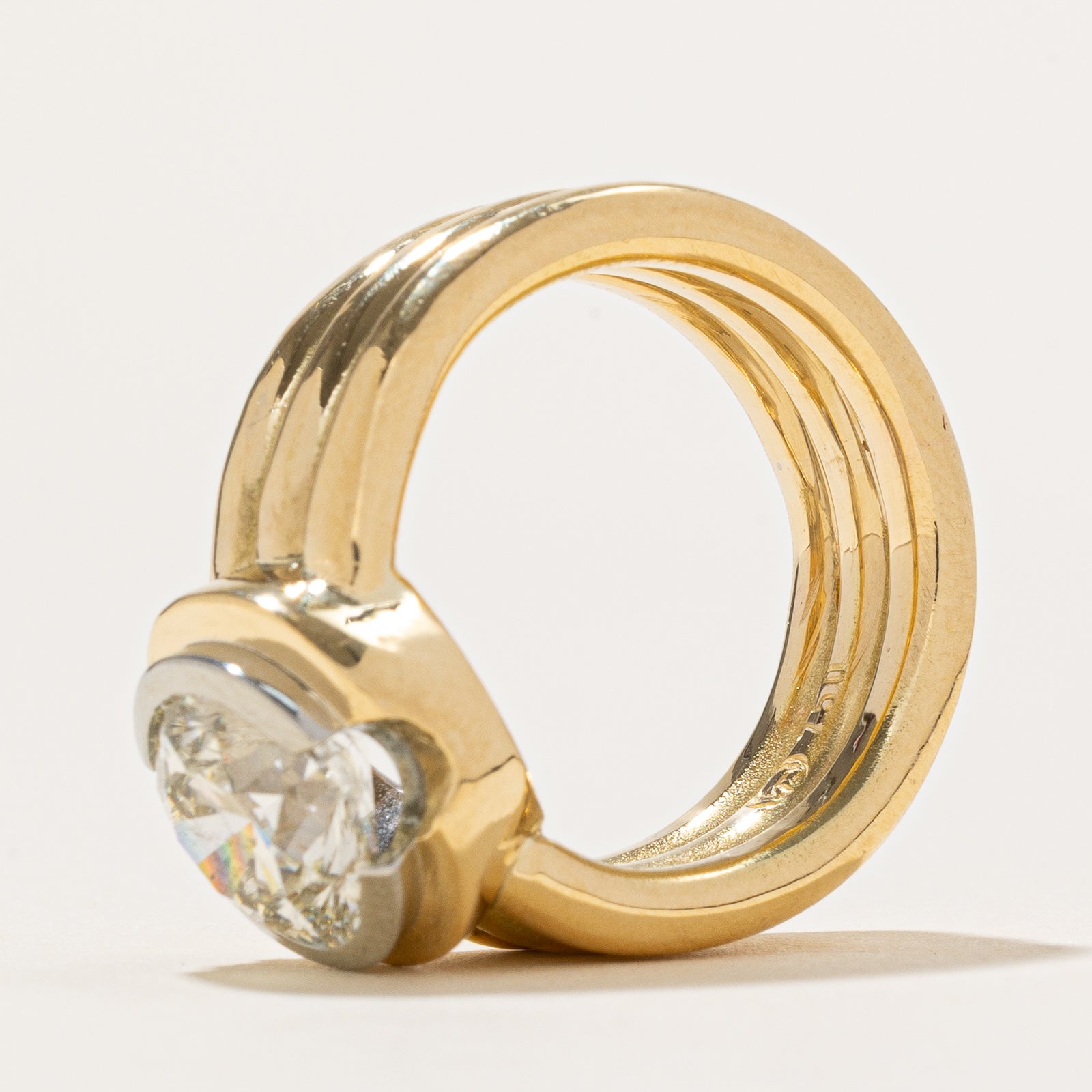 Vintage 'Stittgen' Solitaire Semi Bezel Diamond Chunky Ring | 3.00ct SI1 I/J Ex cut | SZ 7