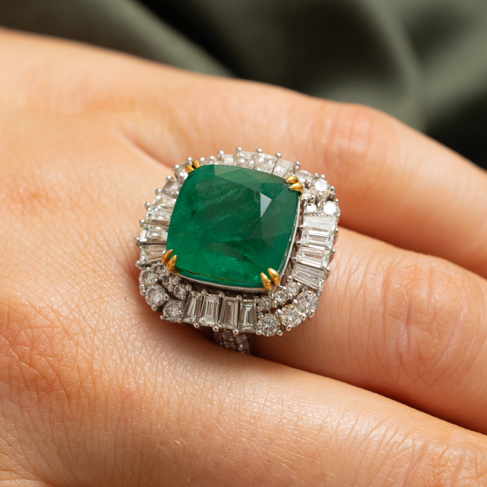 10ct+ Emerald & Diamond Cocktail Ring | 10.89ct, 2.03ctw | SZ 7
