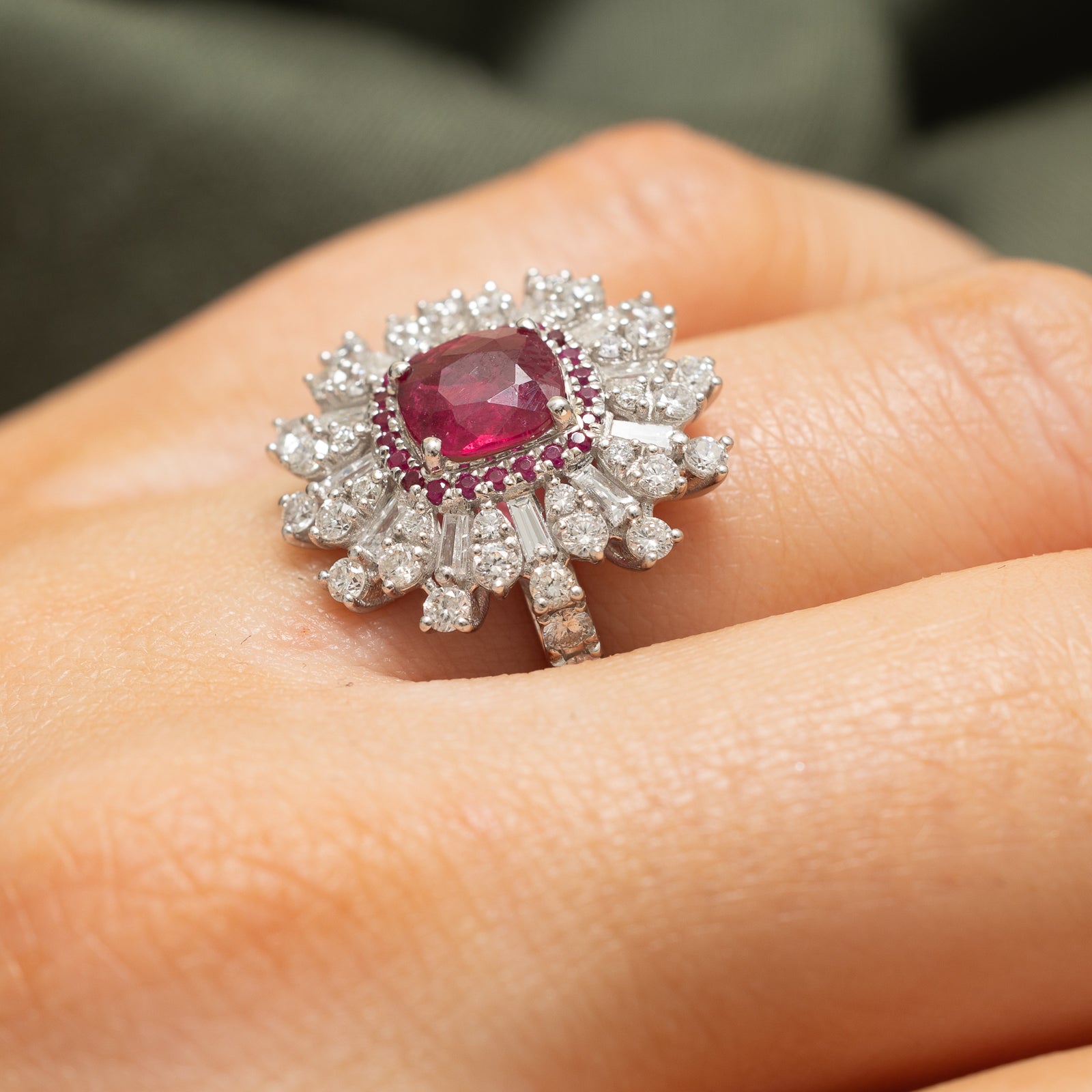 GRS Unheated Ruby & Diamond Cocktail Ring | 1.29ctw, 1.30ctw | SZ 6.5