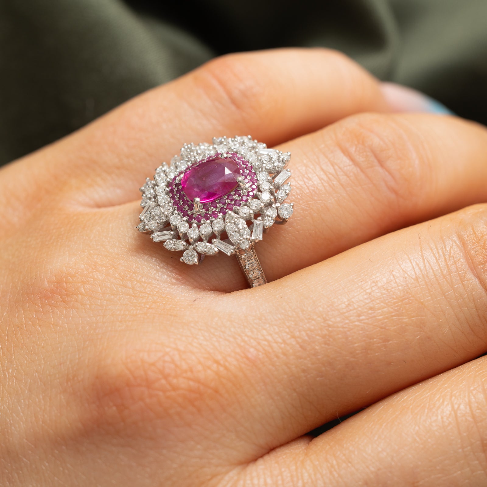 GRS Unheated Burma Ruby & Diamond Cocktail Ring | 1.82ctw, 0.90ctw | SZ 6.5