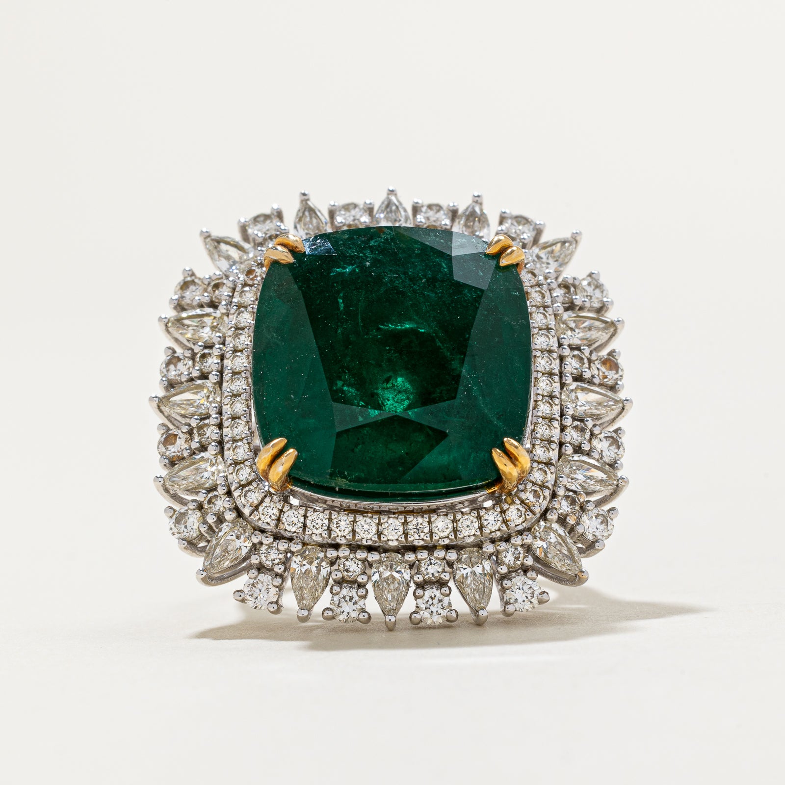 17ct+ Natural Emerald & 1.87ctw Diamond Cocktail Ring | 17.37ct, 1.87ctw | SZ 7.25