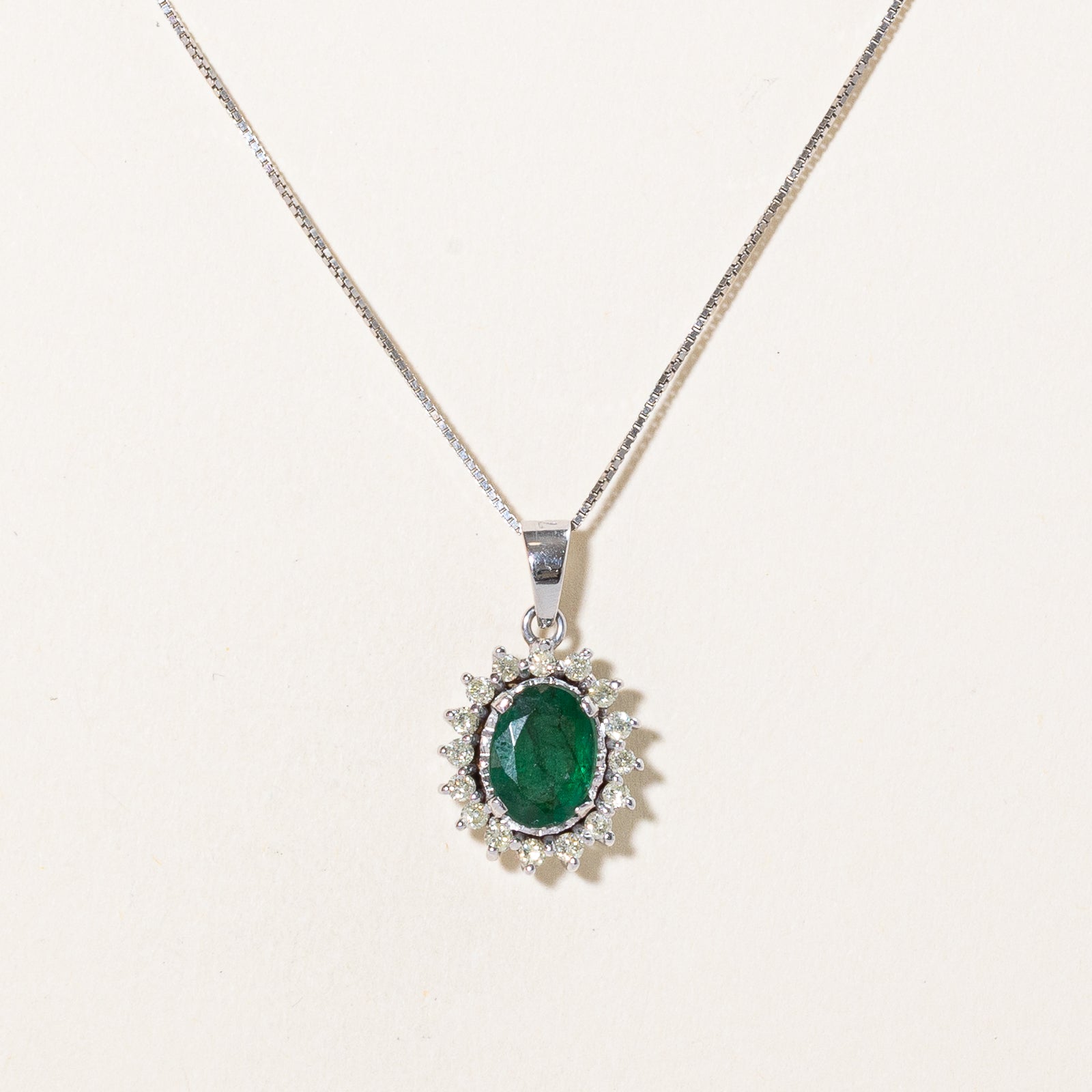 Emerald & Diamond Petal Pendant Necklace | 1.35ct, 0.32ctw | 17"