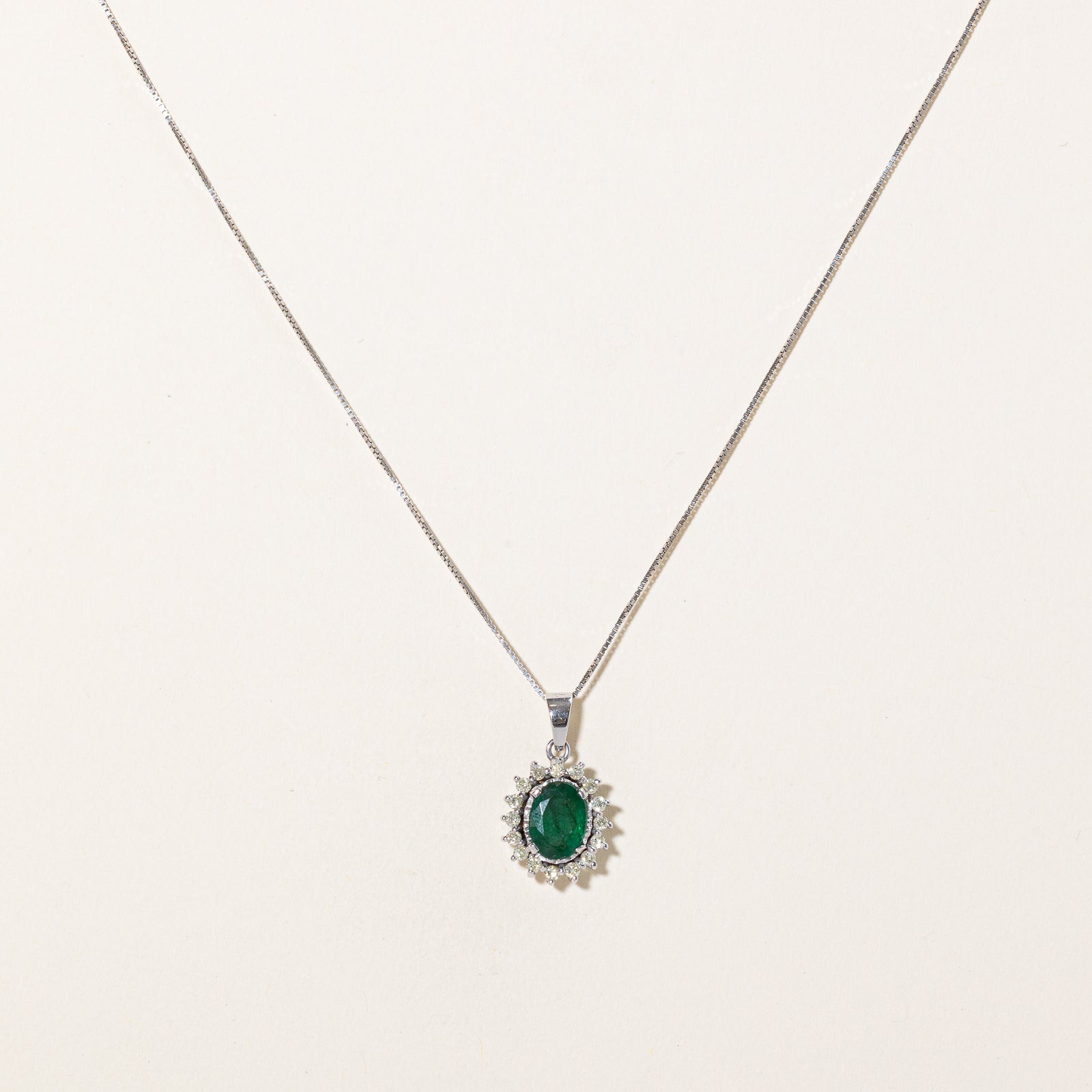 Emerald & Diamond Petal Pendant Necklace | 1.35ct, 0.32ctw | 17"