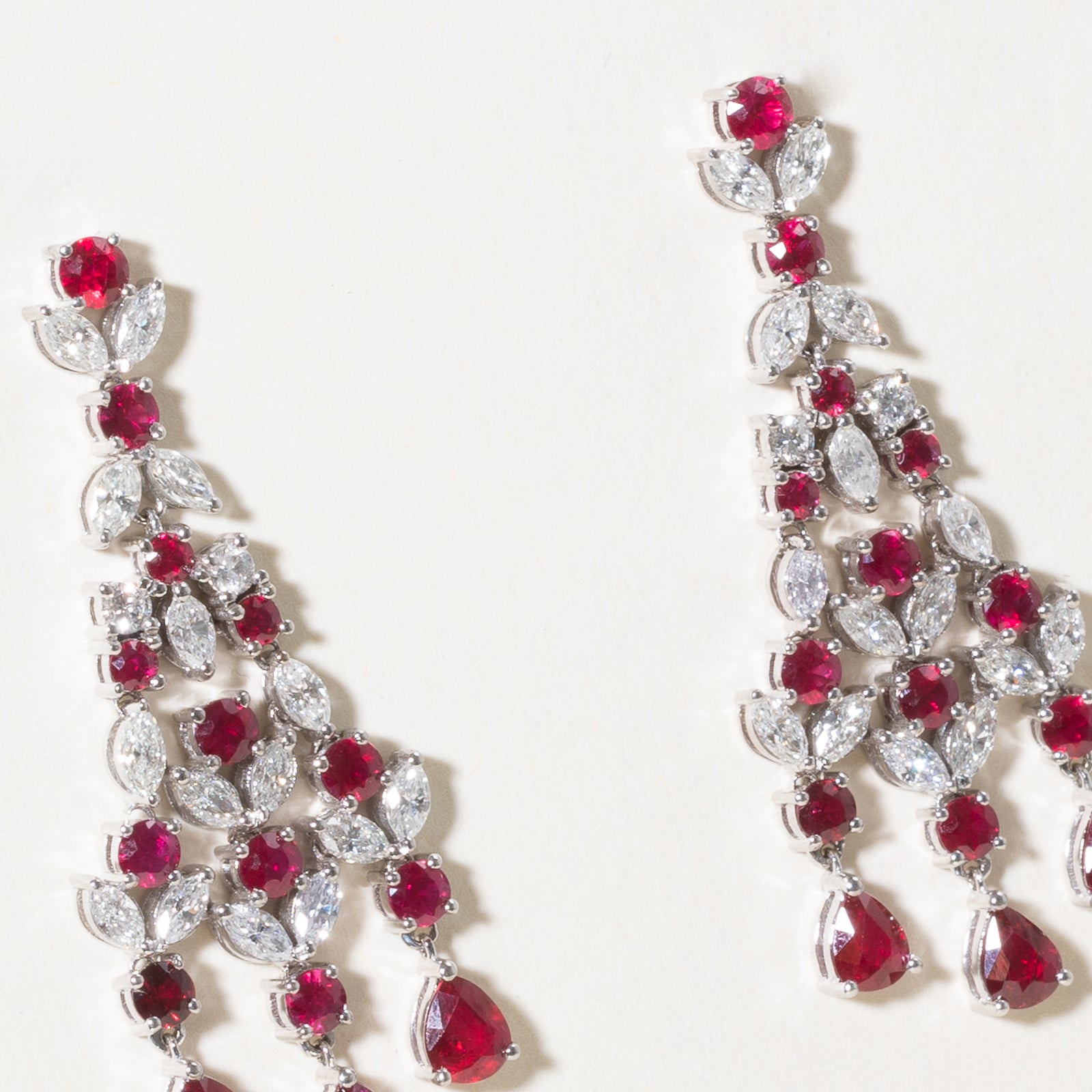 Vivid Red Ruby & Diamond Chandelier Earrings | 4.44ctw, 0.50ctw