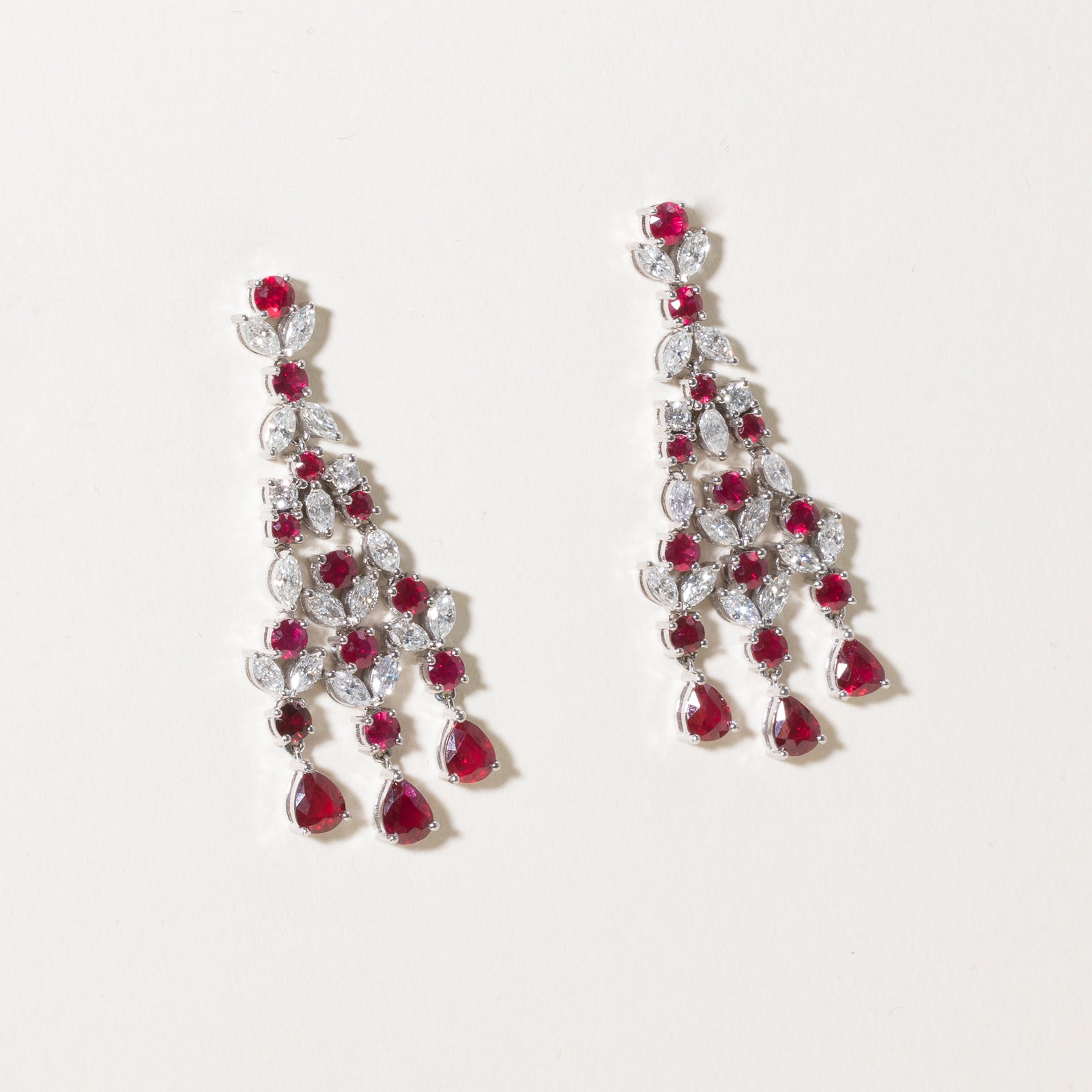 Vivid Red Ruby & Diamond Chandelier Earrings | 4.44ctw, 0.50ctw