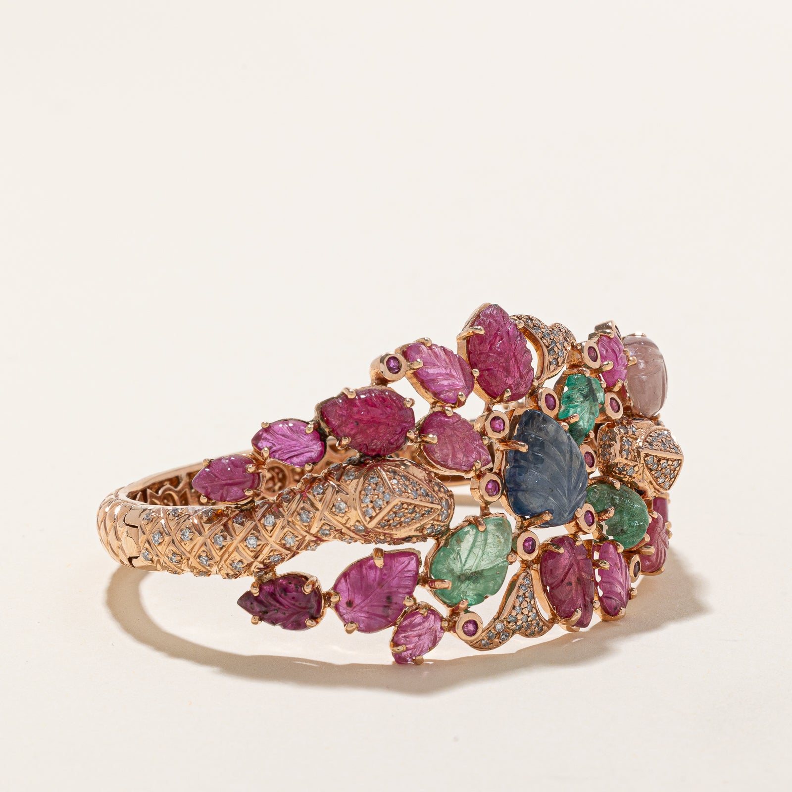 14K Vintage Tutti Frutti Snake Bangle Bracelet | 0.85ctw | 34.56ctw | 8"
